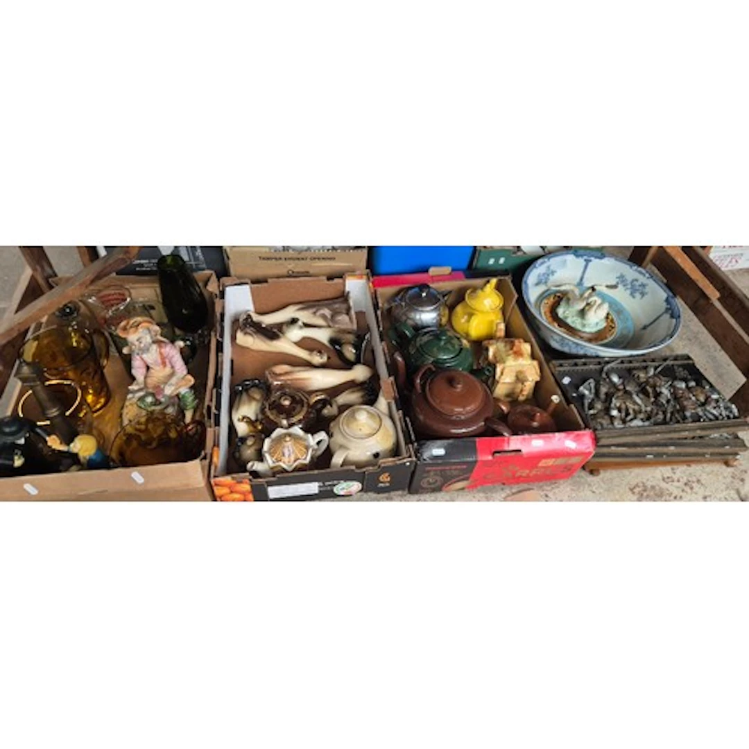 3 boxes of mixed ceramics and glass to include teapots, jugs...