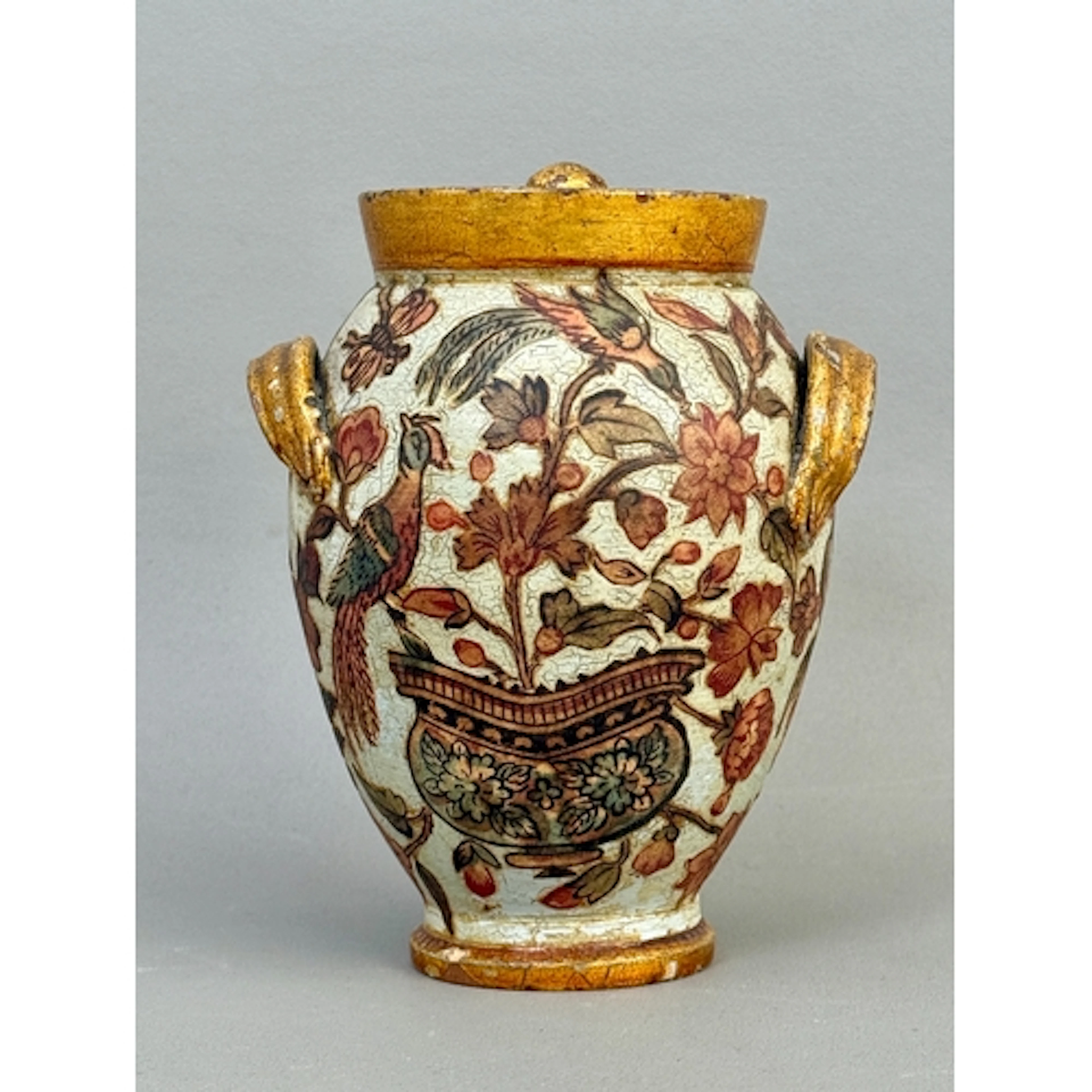 A small terracotta and decoupage covered chinoiserie style v...