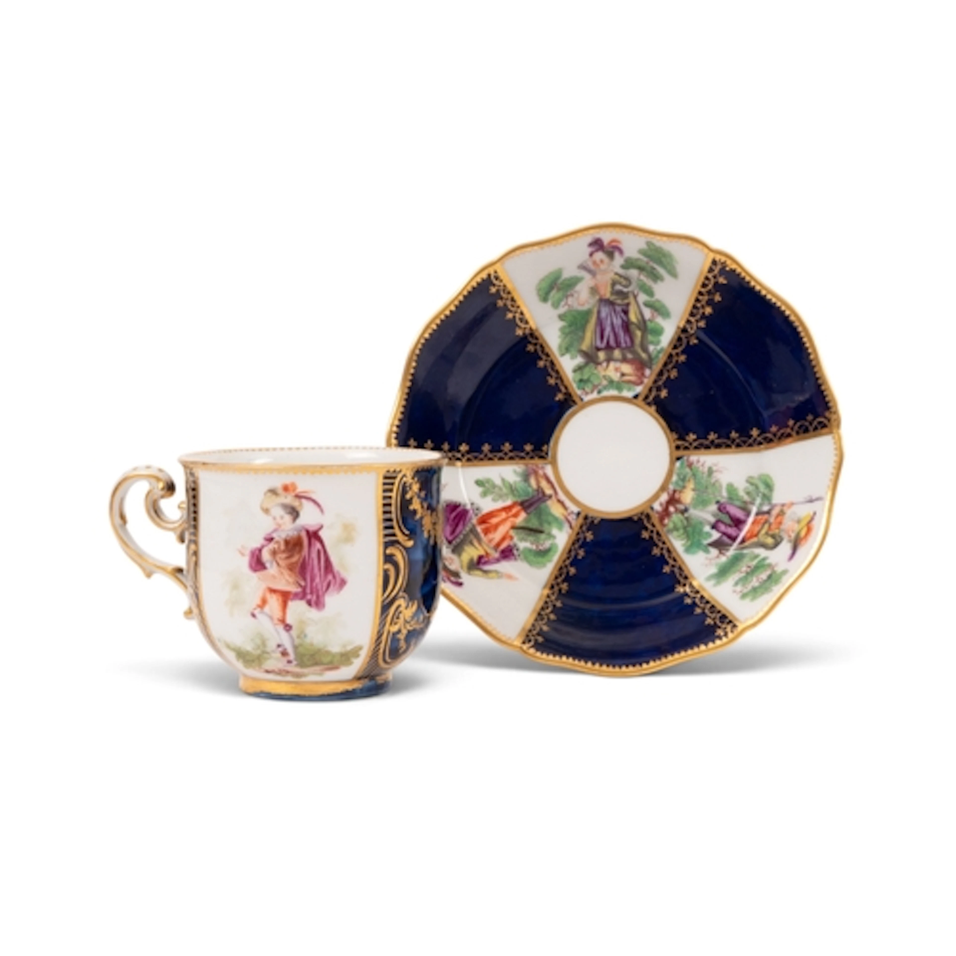 A Chelsea cabinet cup, c.1760, painted with Watteau-esque sc...
