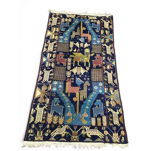 A Hand-Knotted Qashqai-Style Pictorial Wool Rug, woven with ...