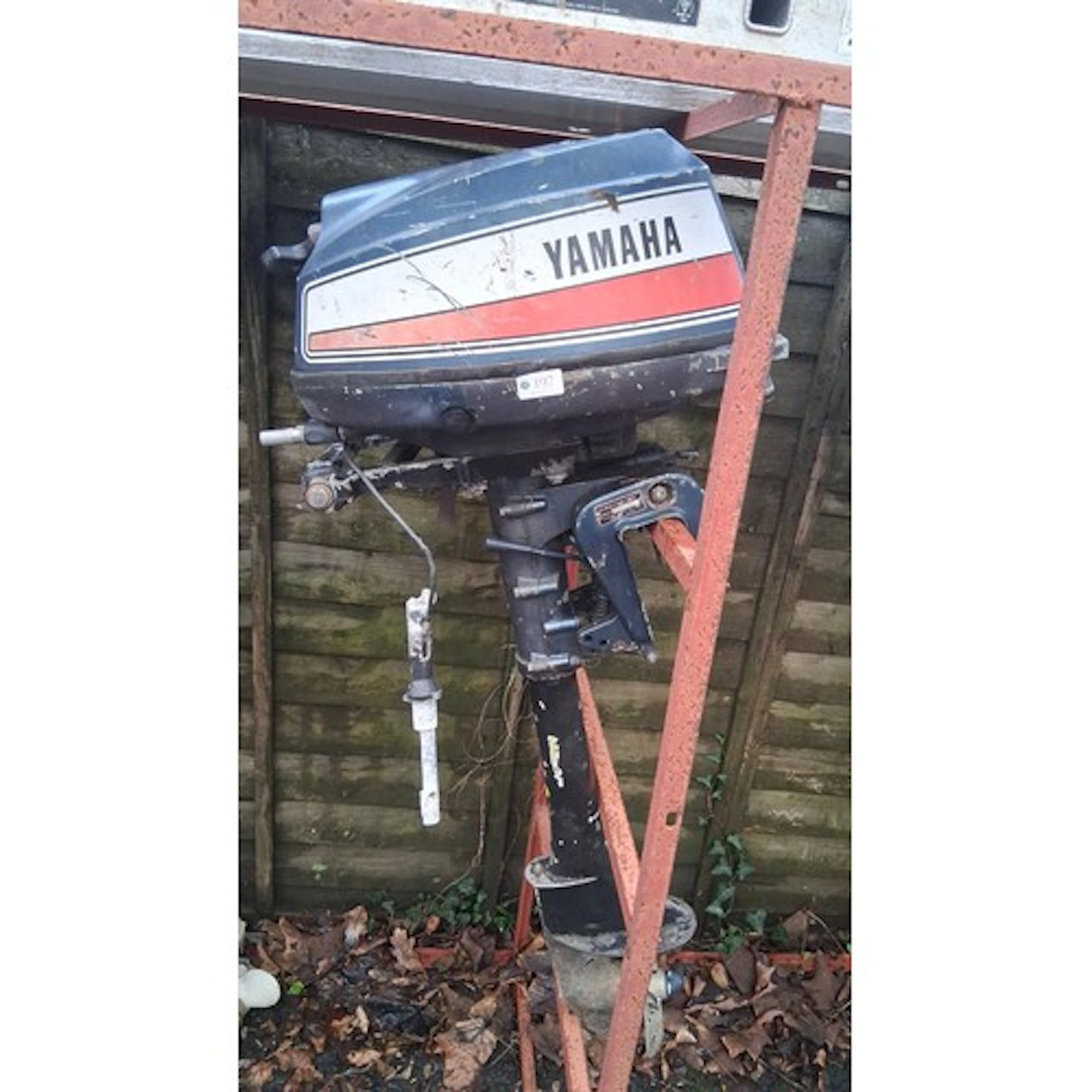 A Yamaha 5BS 5hp outboard motor, made in Japan, in blue live...