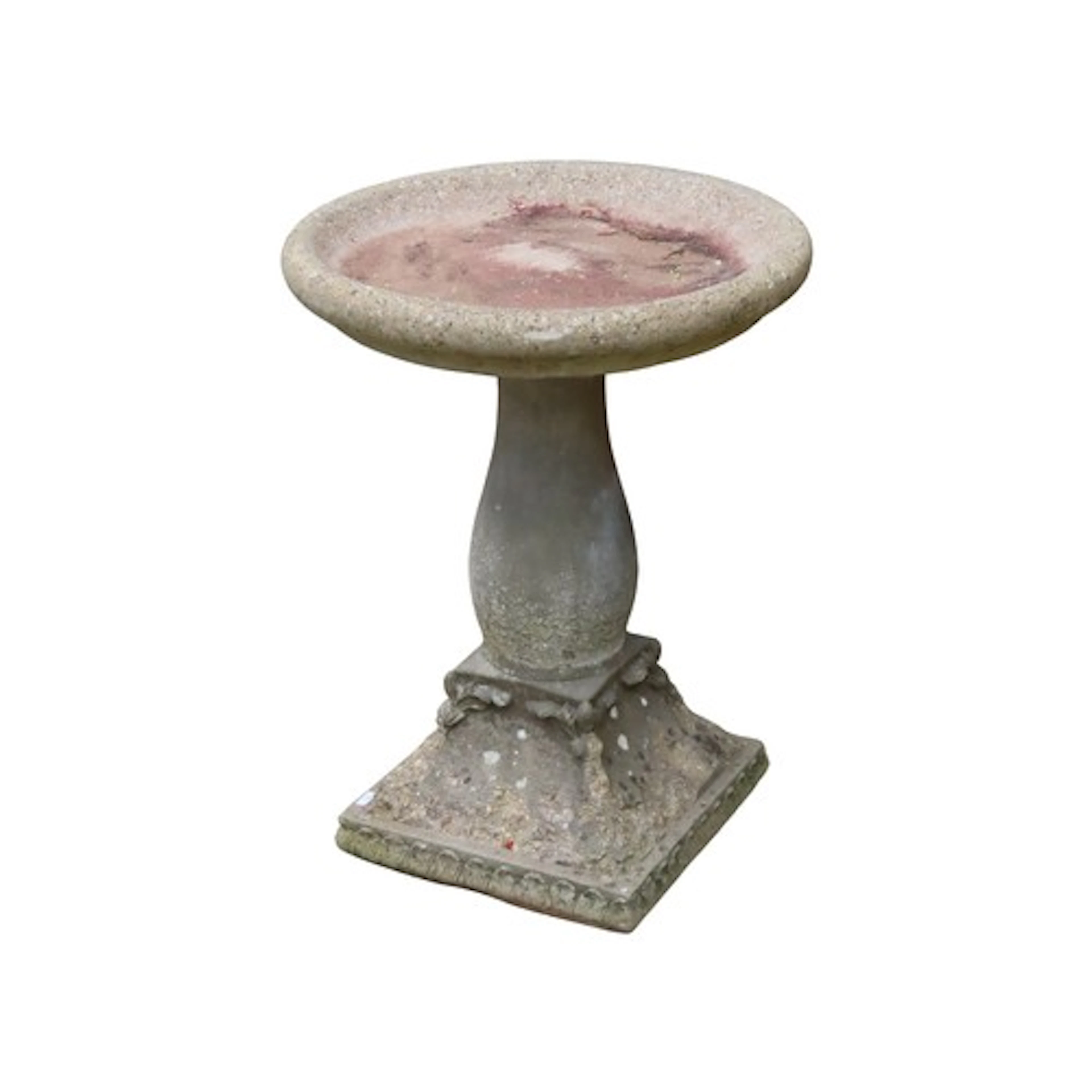 A weathered cast composition stone two sectional bird bath o...