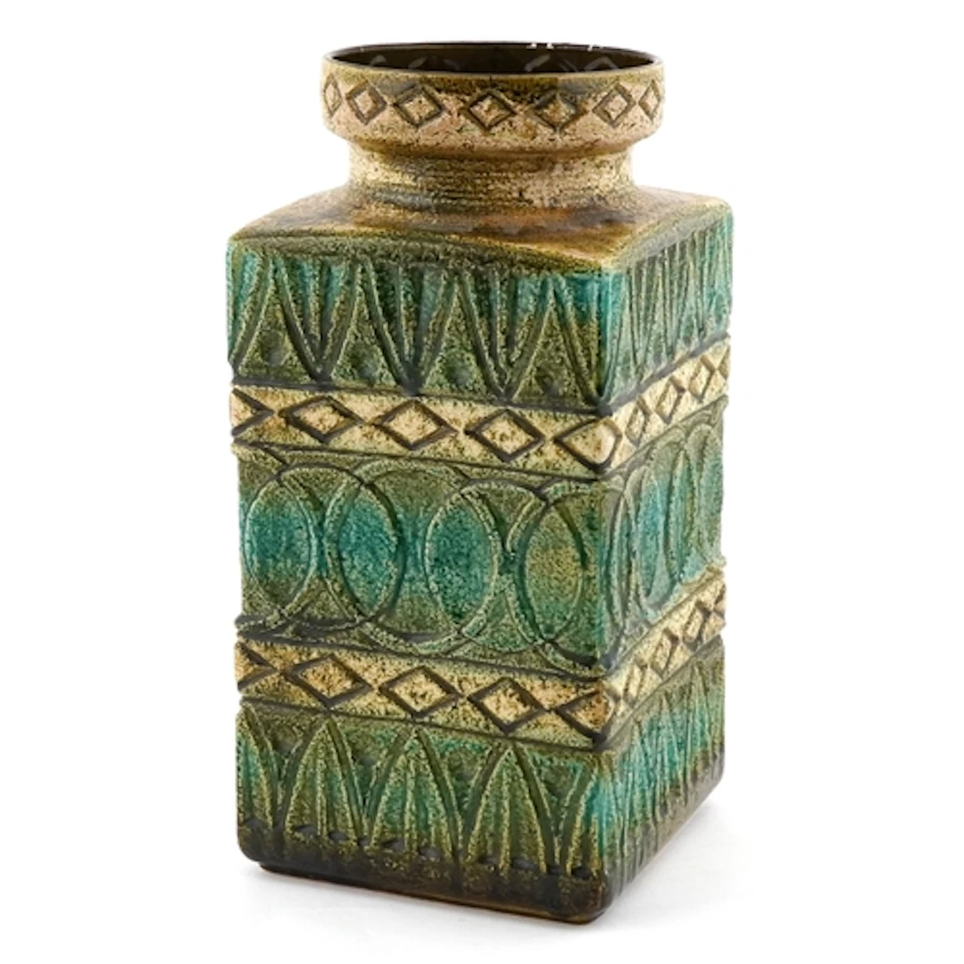 West German Bay Keramic fat lava pottery vase with incised a...