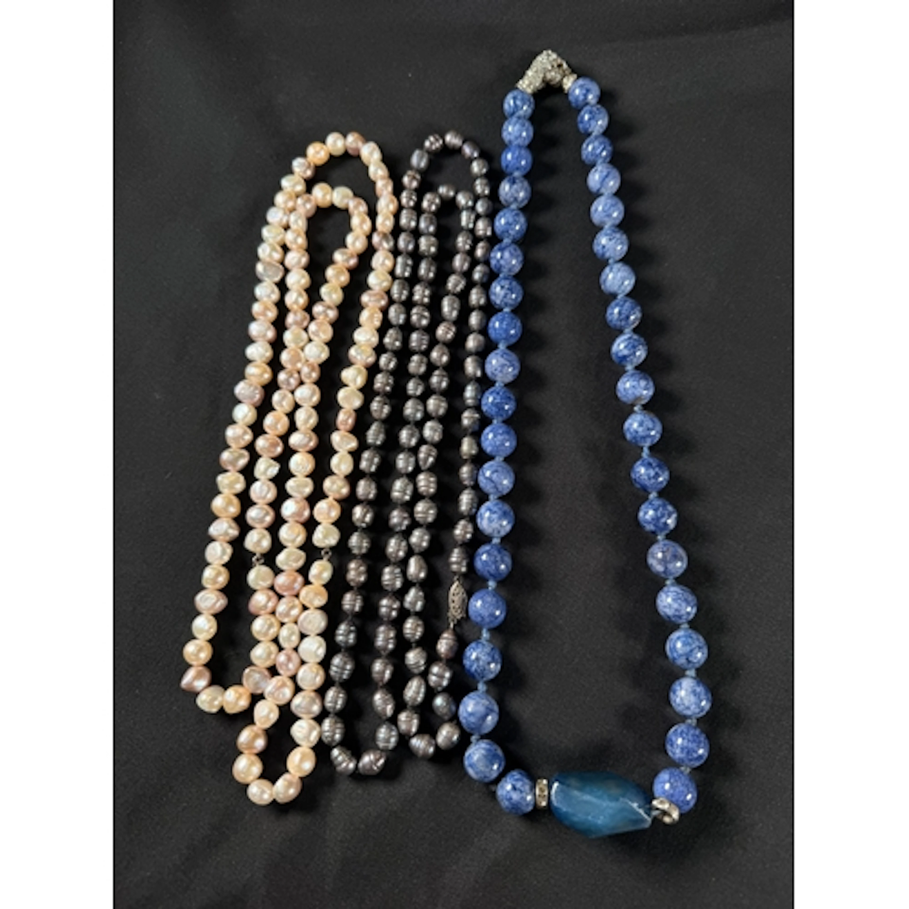 2 strands of baroque freshwater pearls, one grey, one shade ...