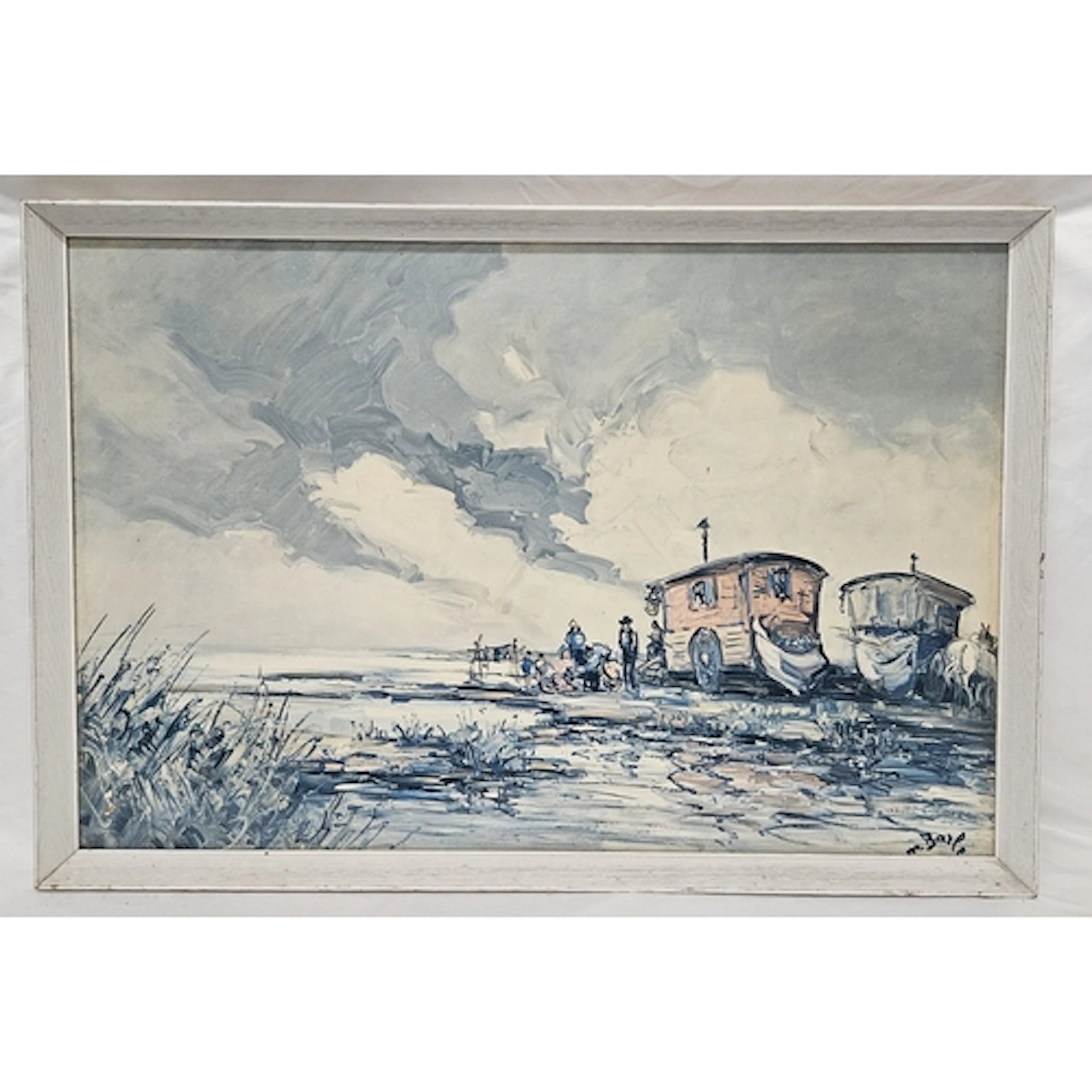 Framed Print Landscape Scene with figures by a wagon approx....