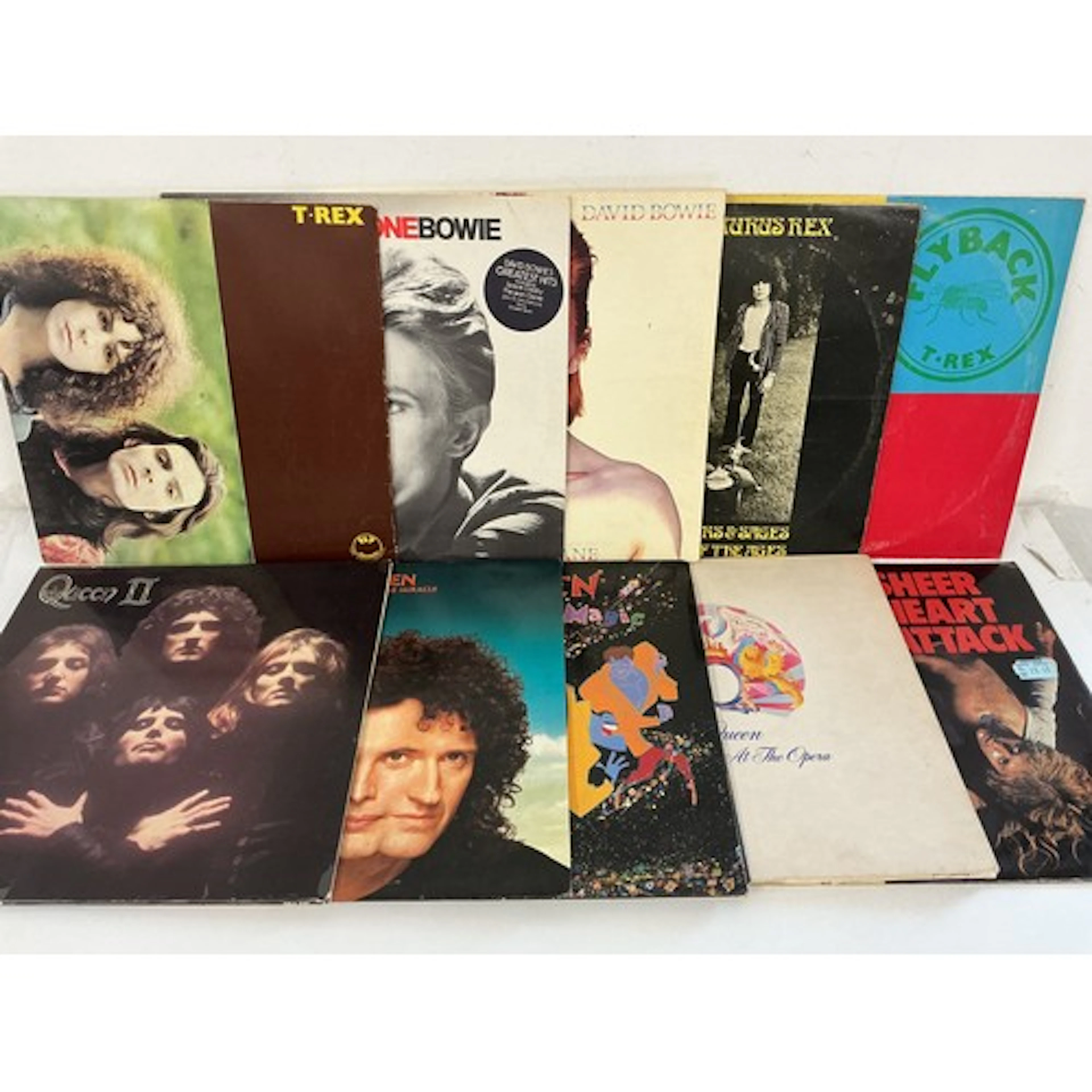 Ten rock LPs by Queen, David Bowie and T Rex including Aladd...