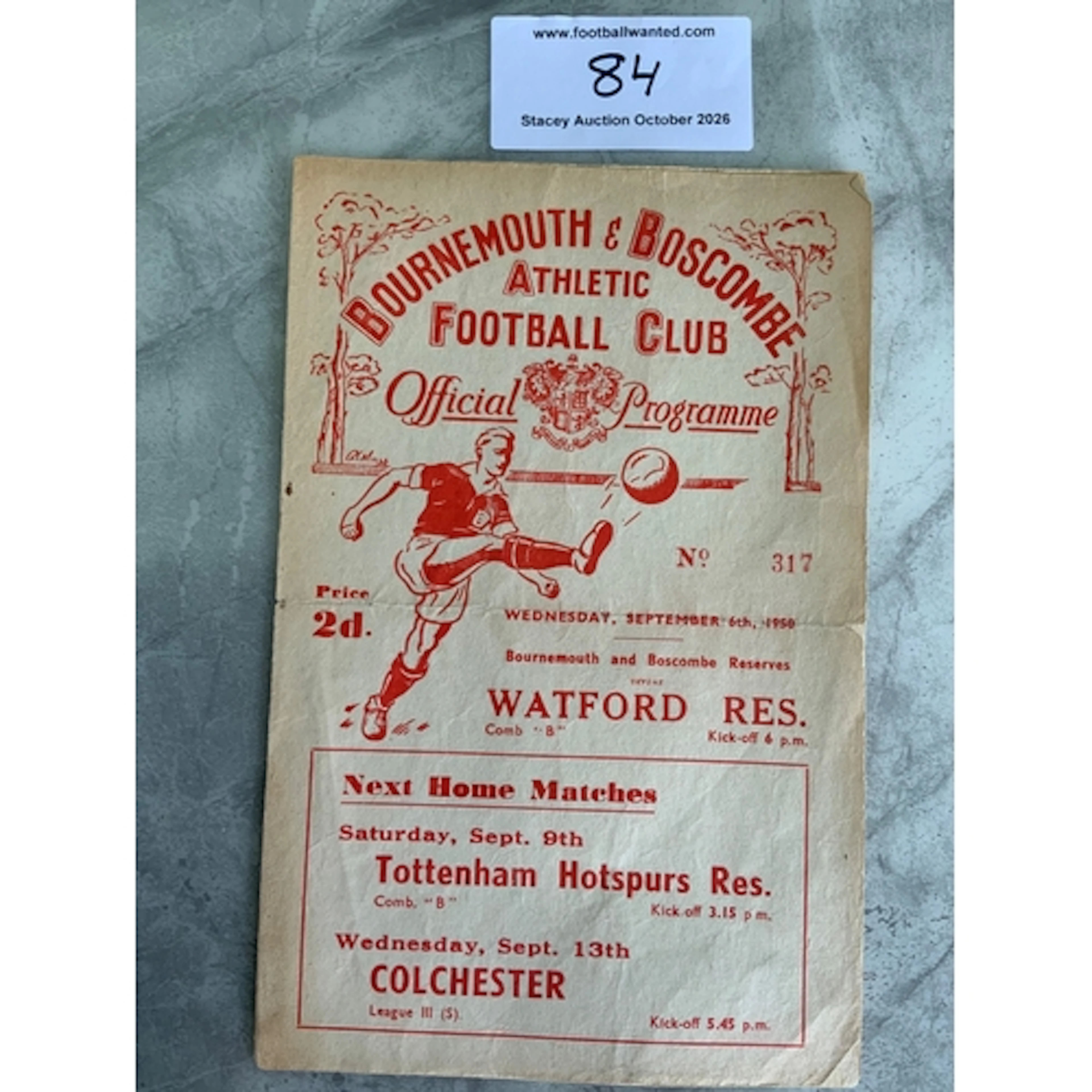 50/51 Bournemouth v Watford Reserves Football Programme: Fai...