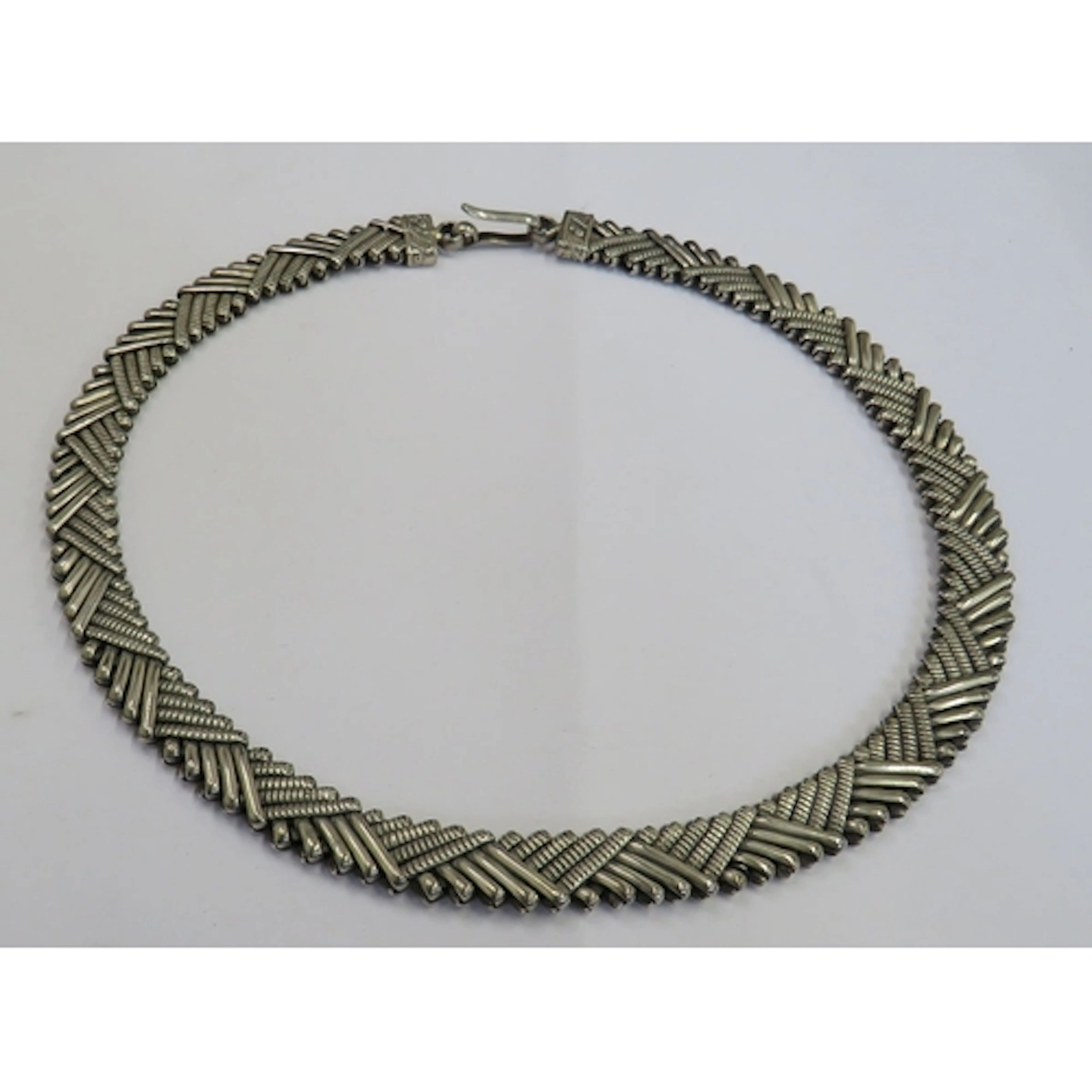 White Metal Choker Necklace, likely Indian, constructed from...