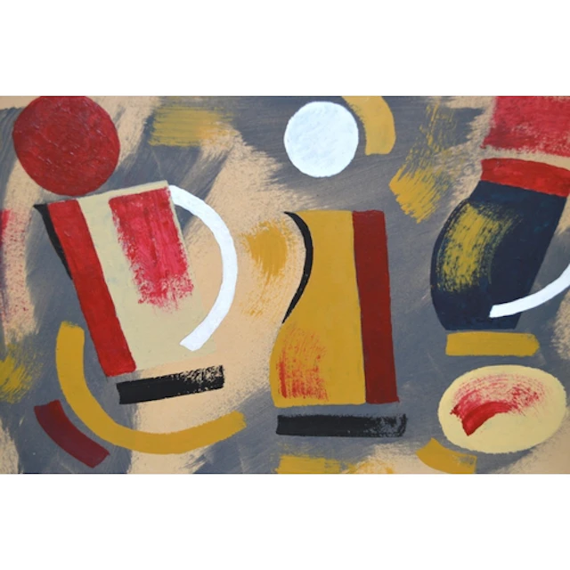 St. Ives School, mixed media painting on card, abstract stud...