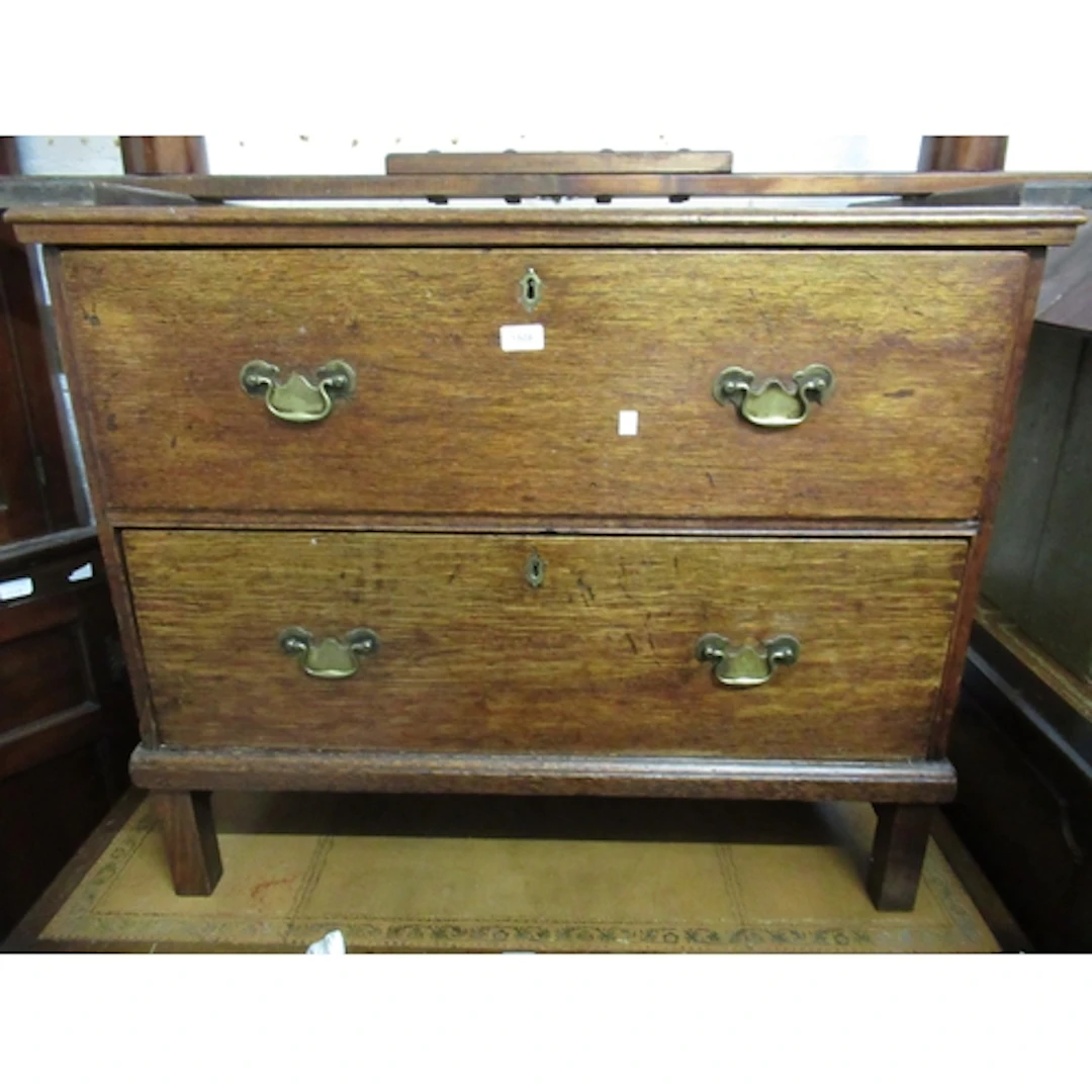 19th Century oak two door chest, with brass handles and late...