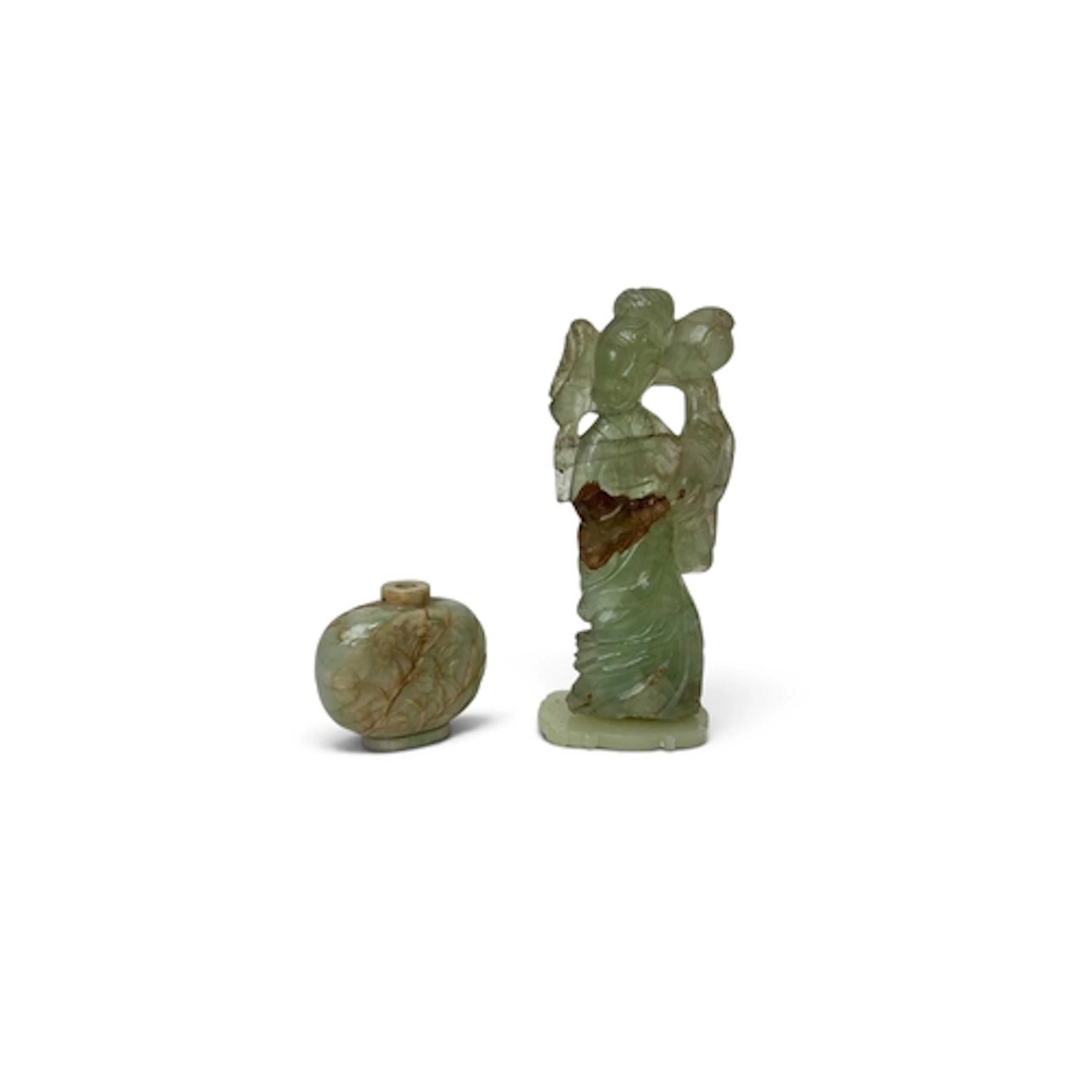 THREE CHINESE CARVED JADE AND CRYSTAL ITEMS Largest 15cm Hei...
