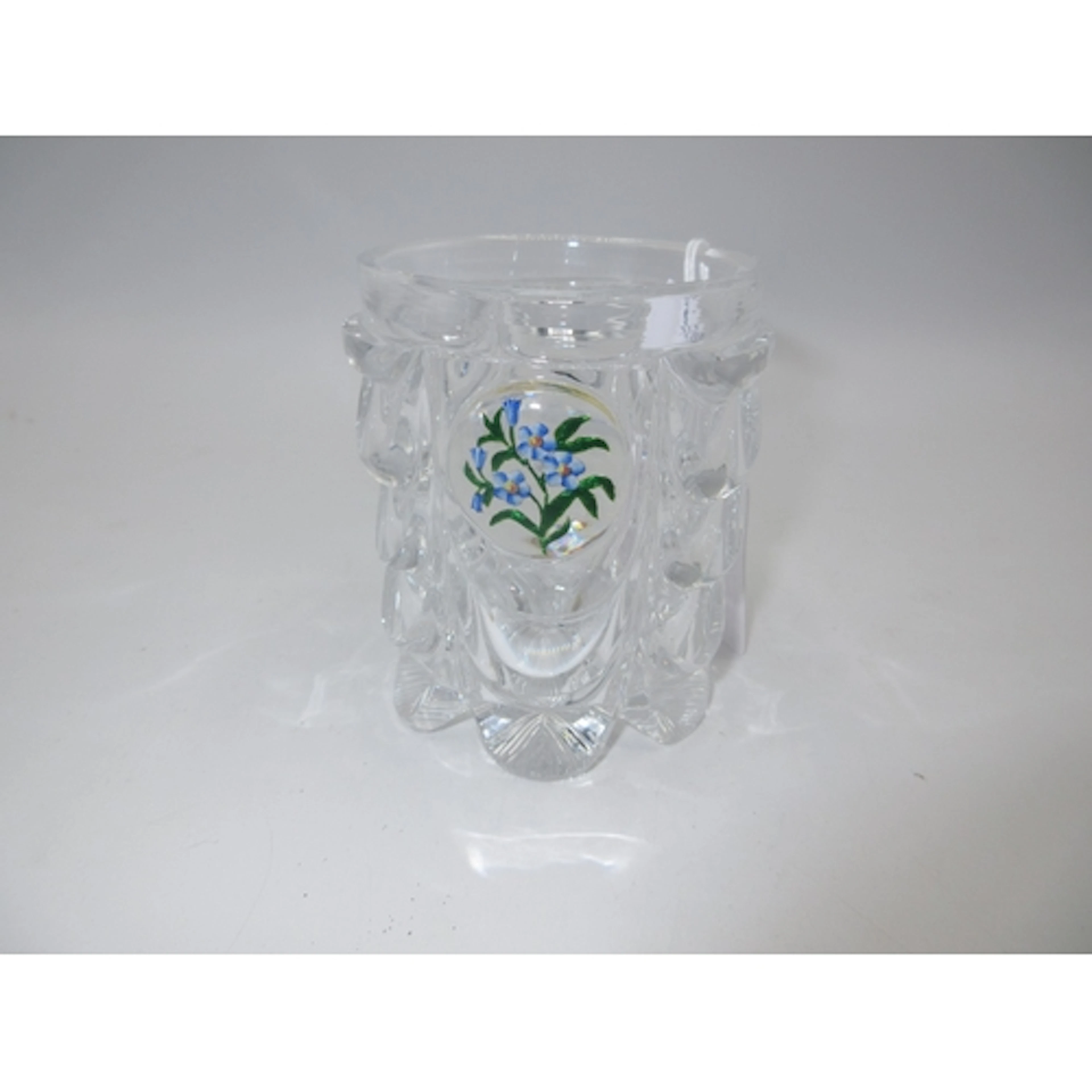 Baccarat Cut Glass Tumbler with Enamelled Flower Plaque, cir...
