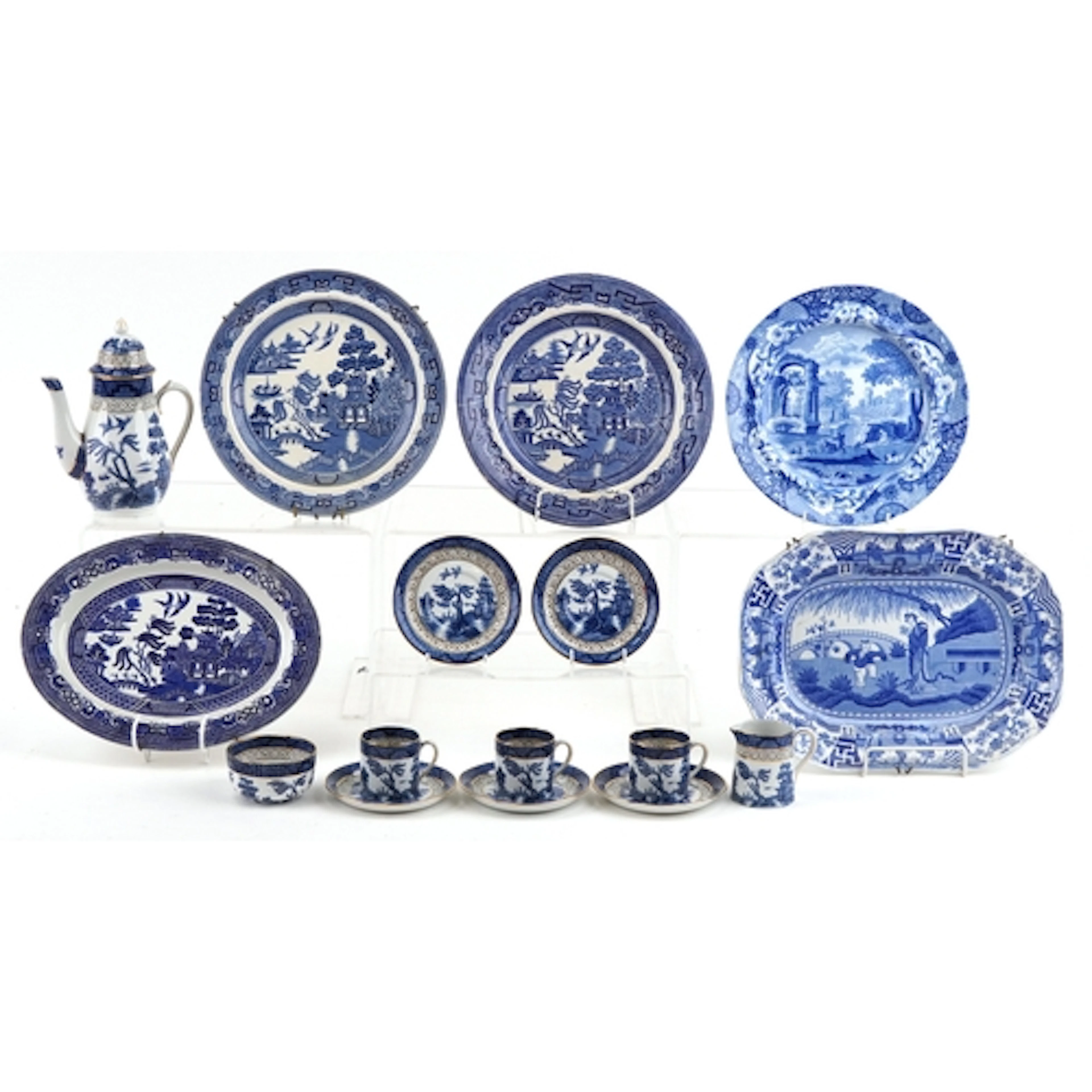 Collection of 19th century and later English blue and white ...