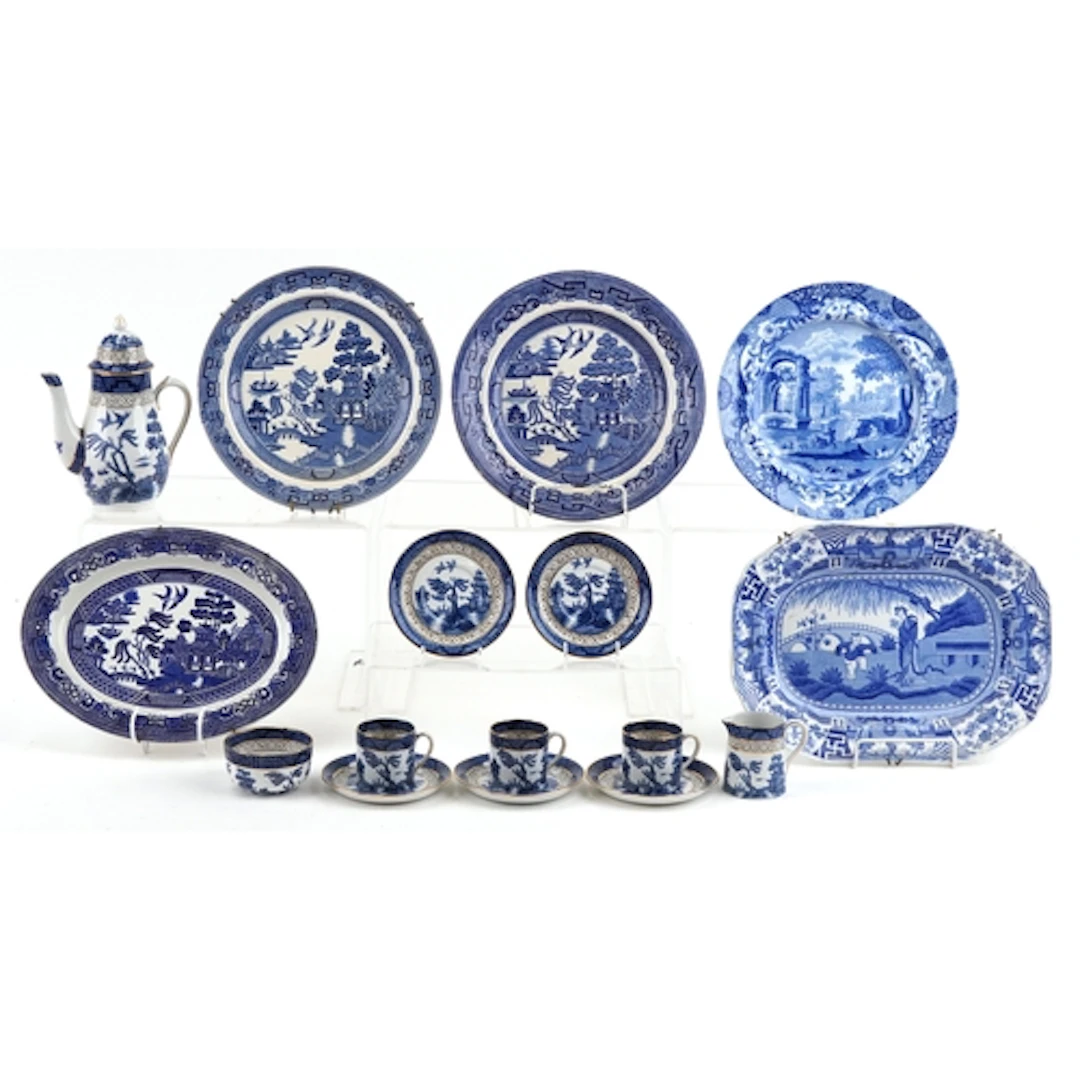 Collection of 19th century and later English blue and white ...