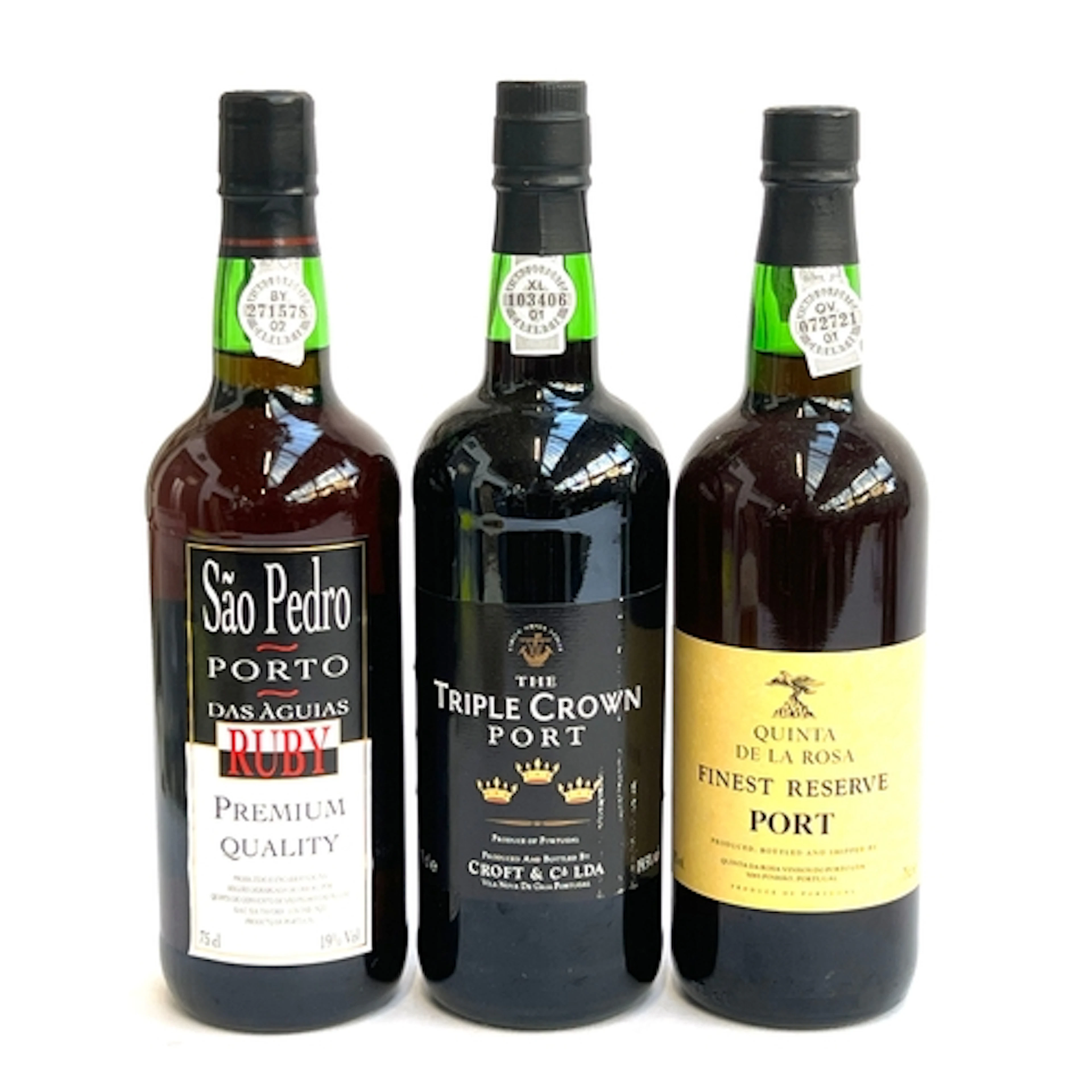 Three bottles of port: Quinta de la Rosa Finest Reserve Port...