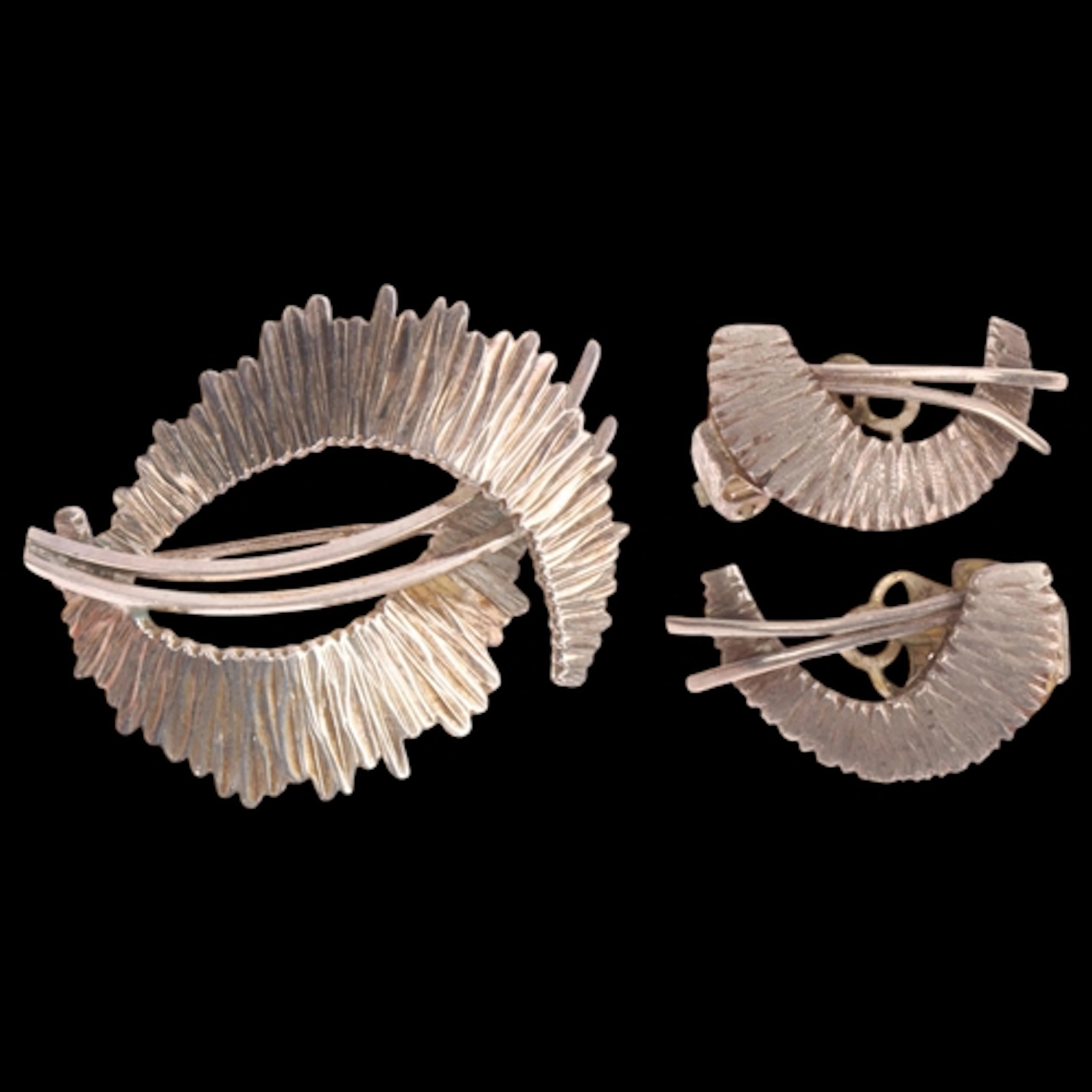 A German modernist silver abstract brooch and clip-on earrin...