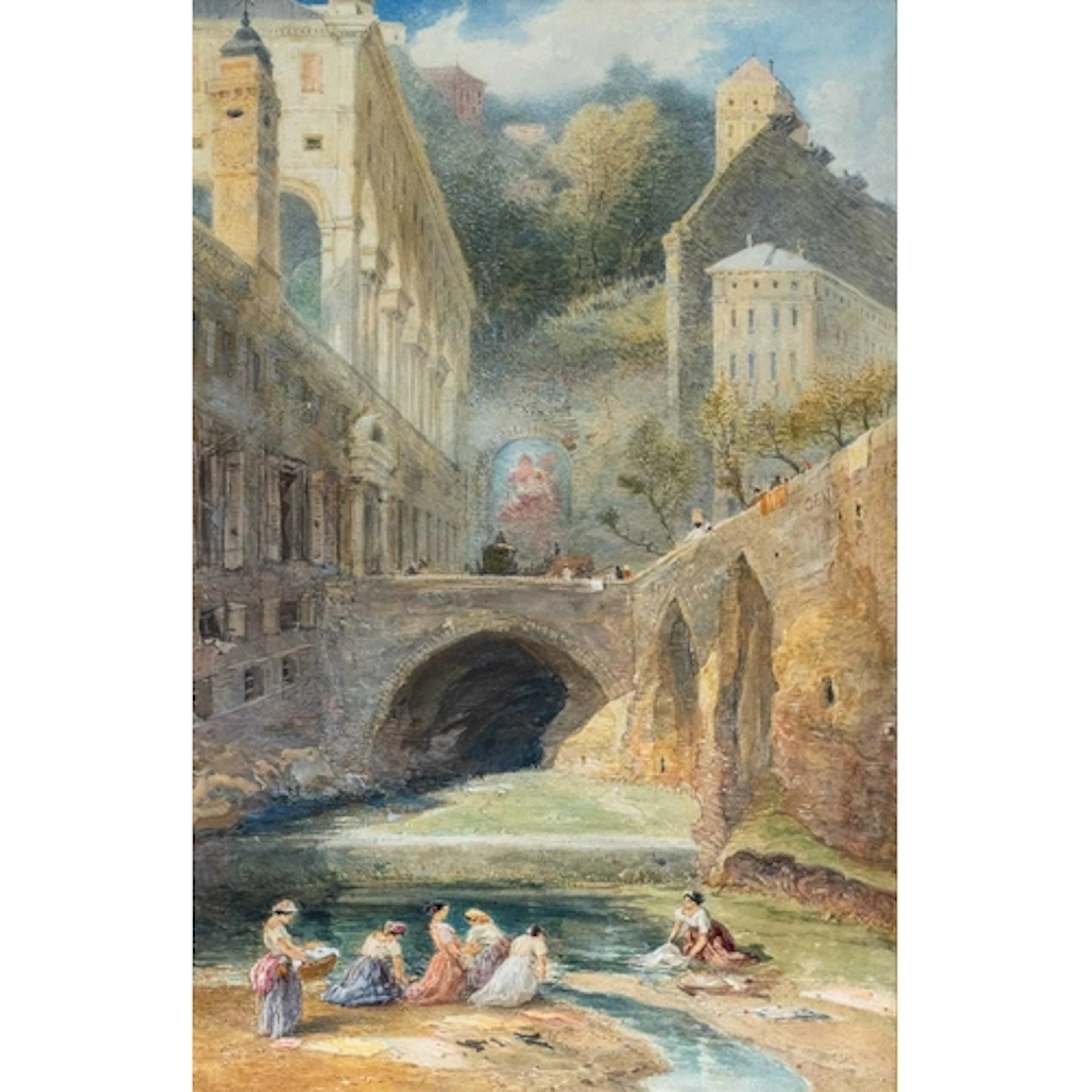 James HOLLAND (1799-1870) Washerwomen beneath the fountain o...