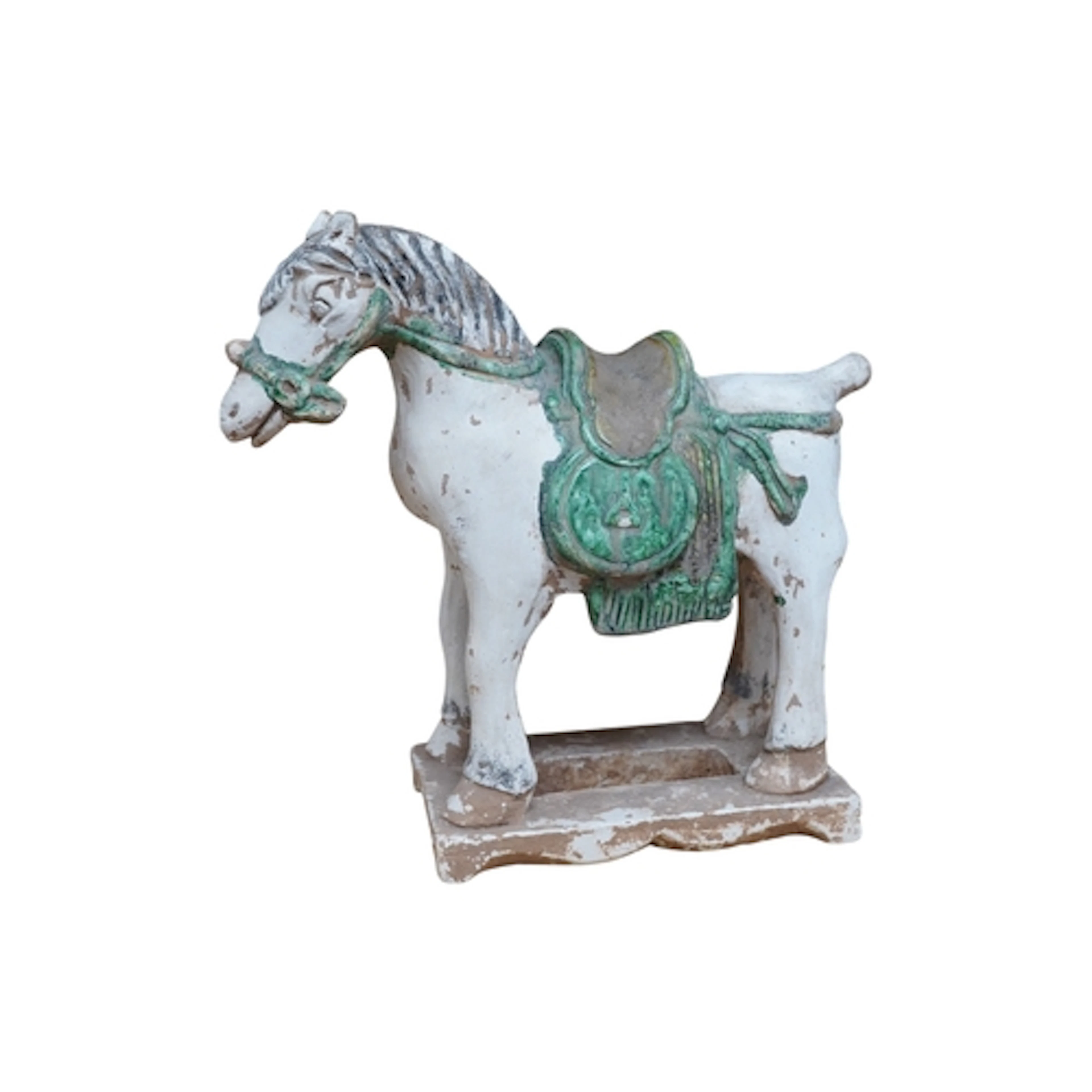 A Chinese part glazed pottery model of a horse, probably Min...