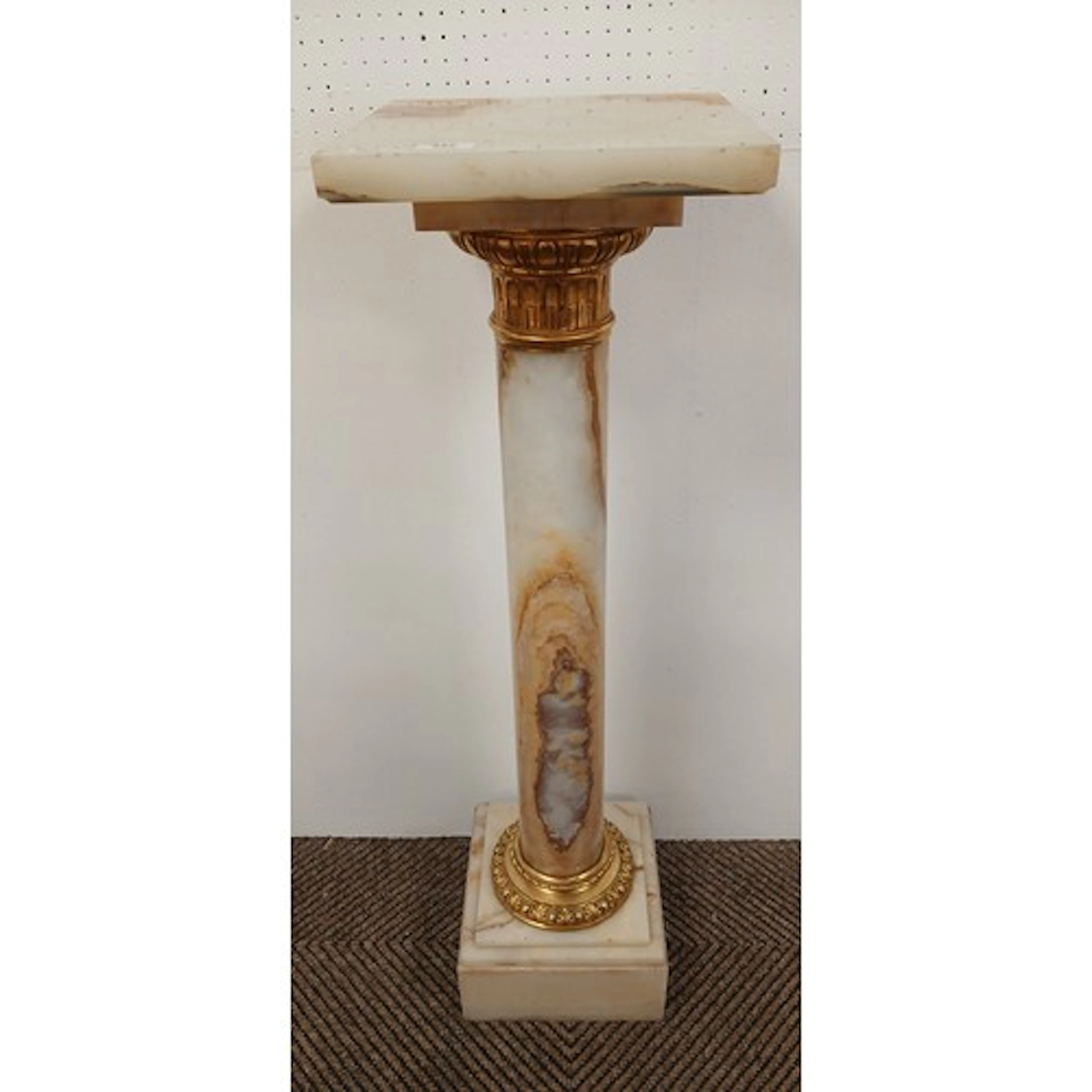 Antique onyx and gilt metal mounted pedestal column.