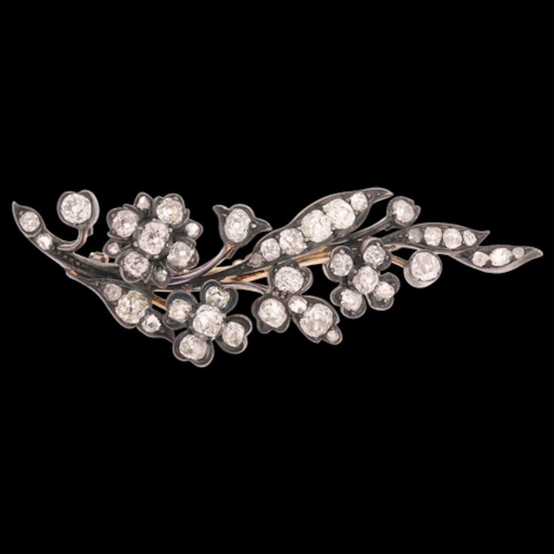 An Antique Victorian gold and silver diamond floral spray br...