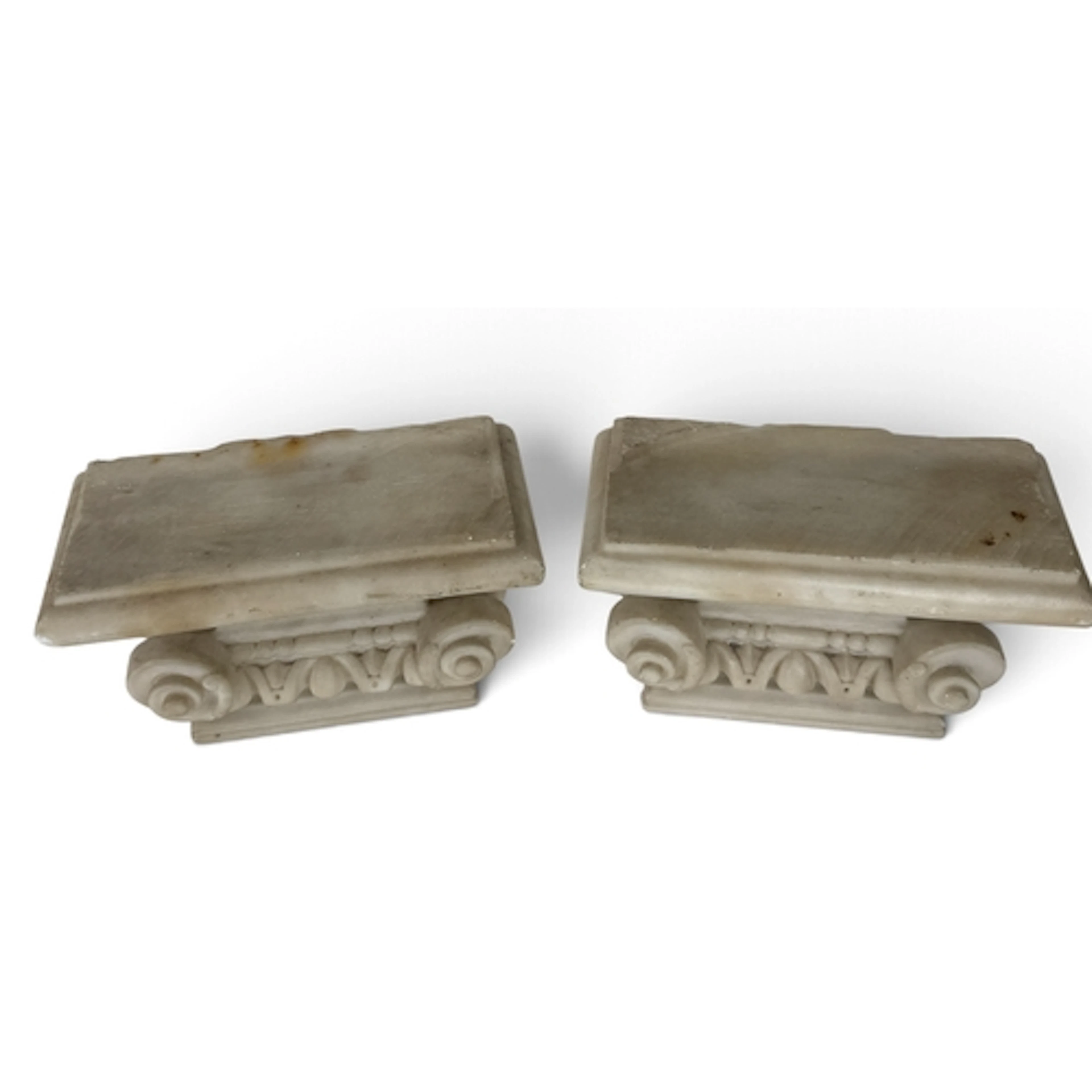 A PAIR OF ALABASTER CAPITALS 23cm W x 10cm D x 15cm H...