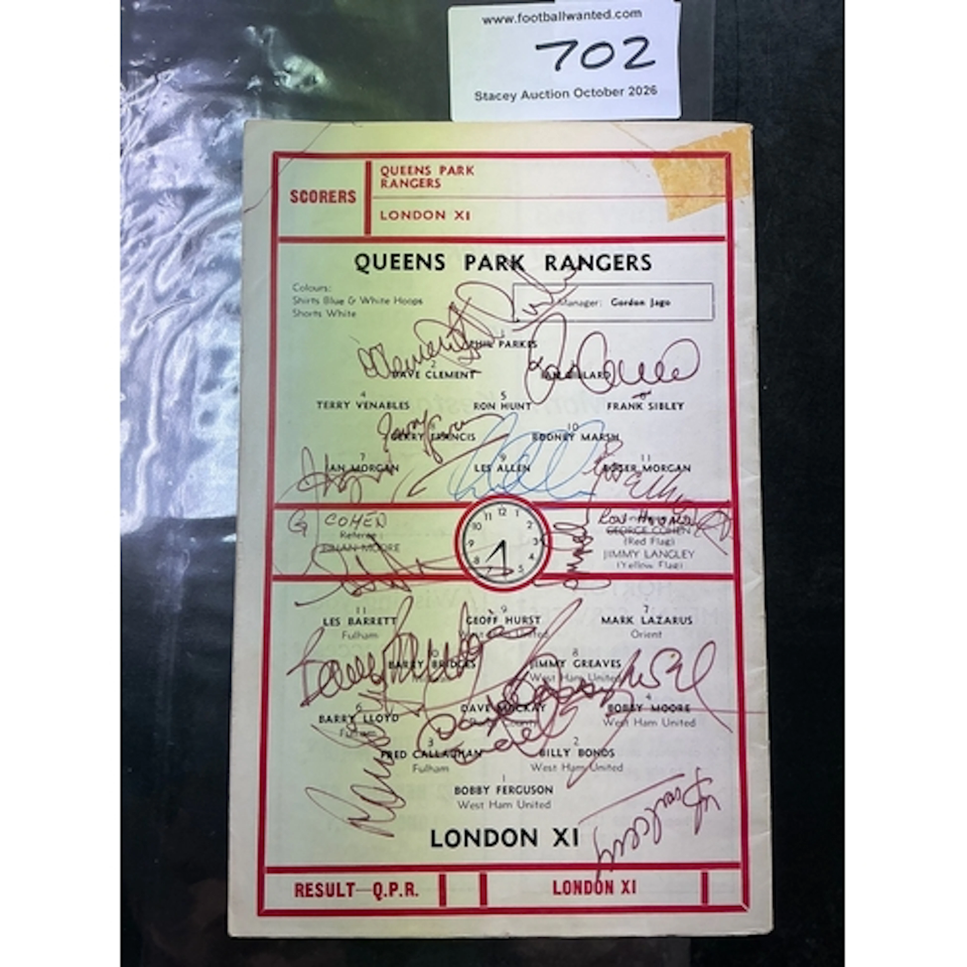 Les Allen 1971 QPR Signed Football Programme: QPR v London X...