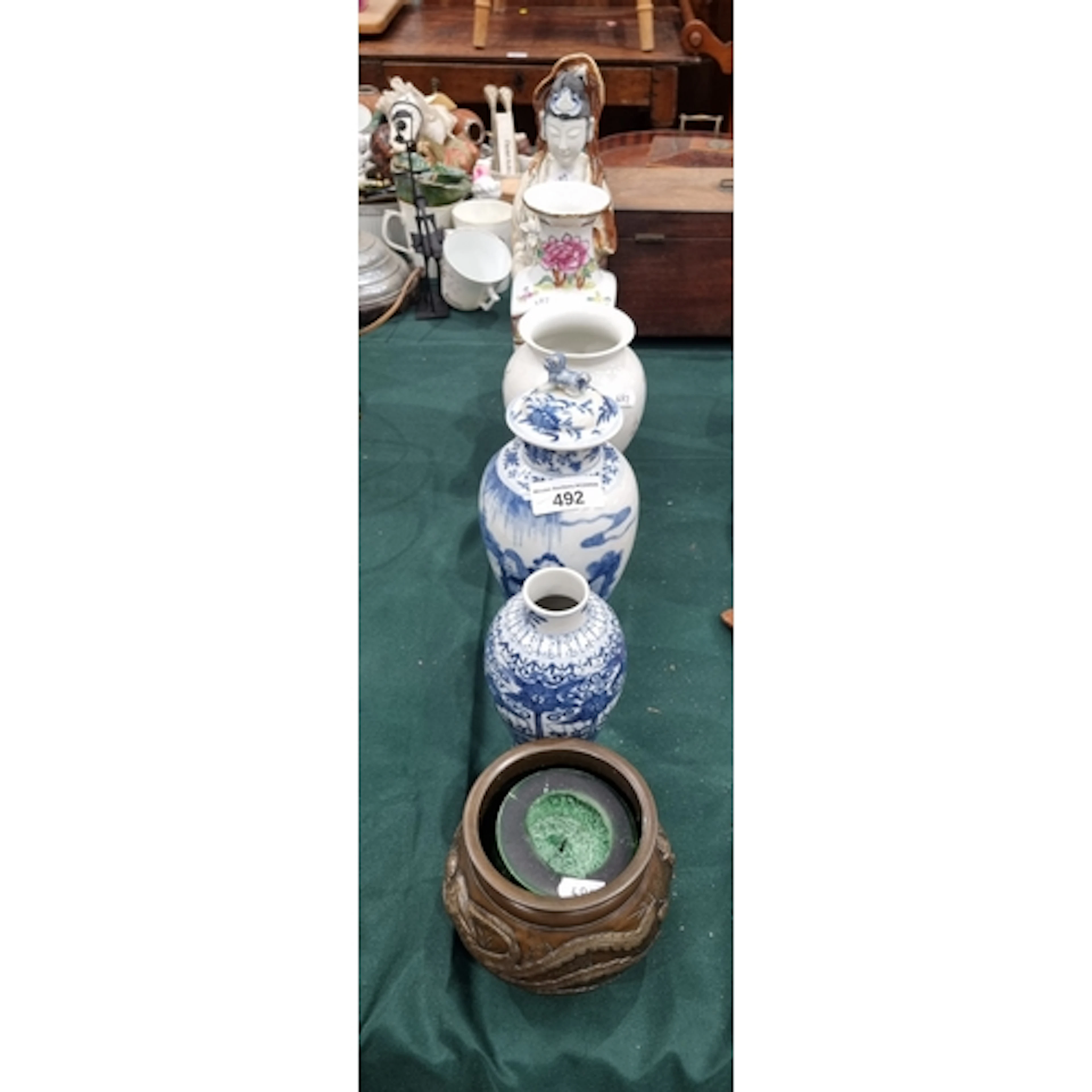 A Chinese blue and white Vase and Cover depicting figures fi...