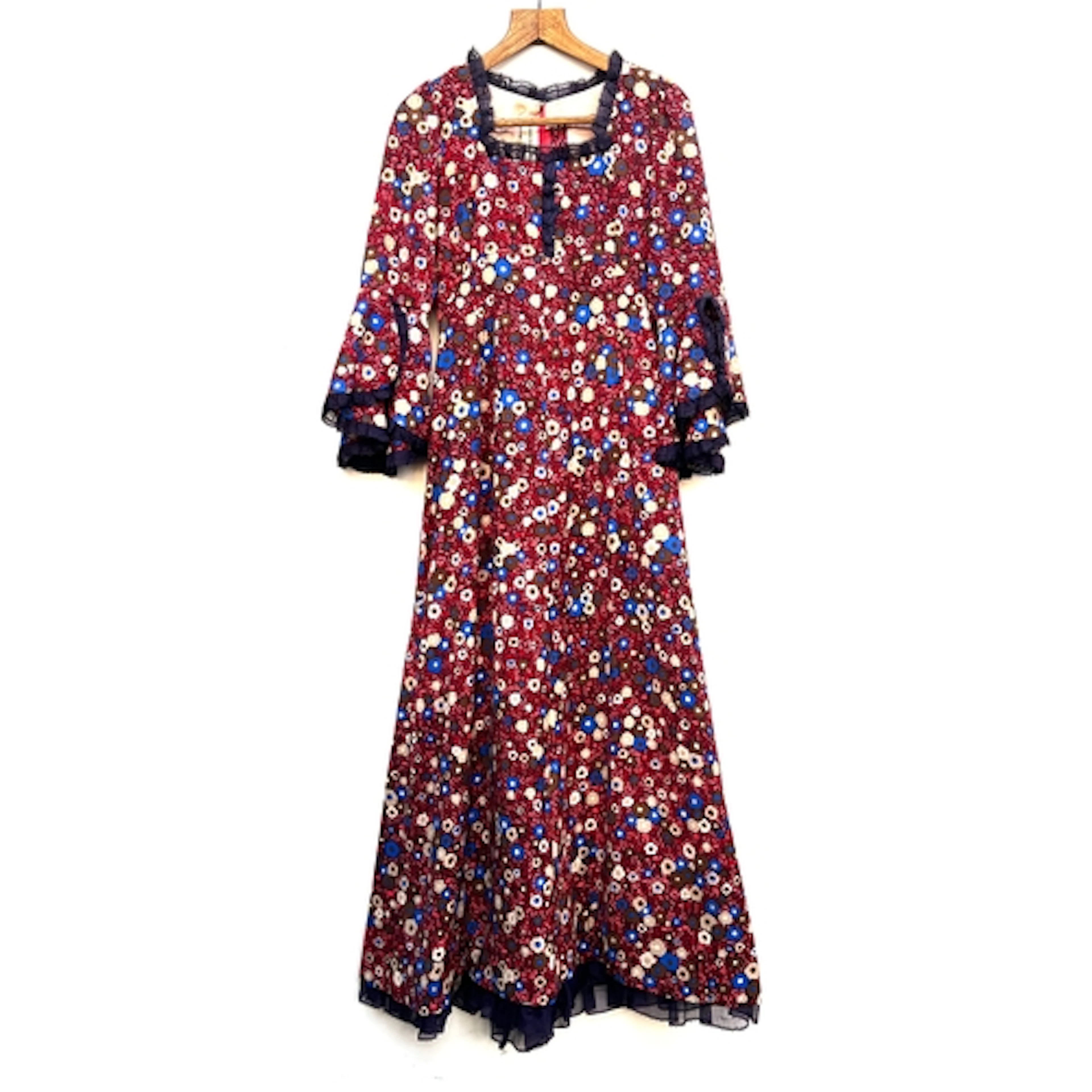 A vintage Troubadour long sleeved maxi dress with flared cuf...