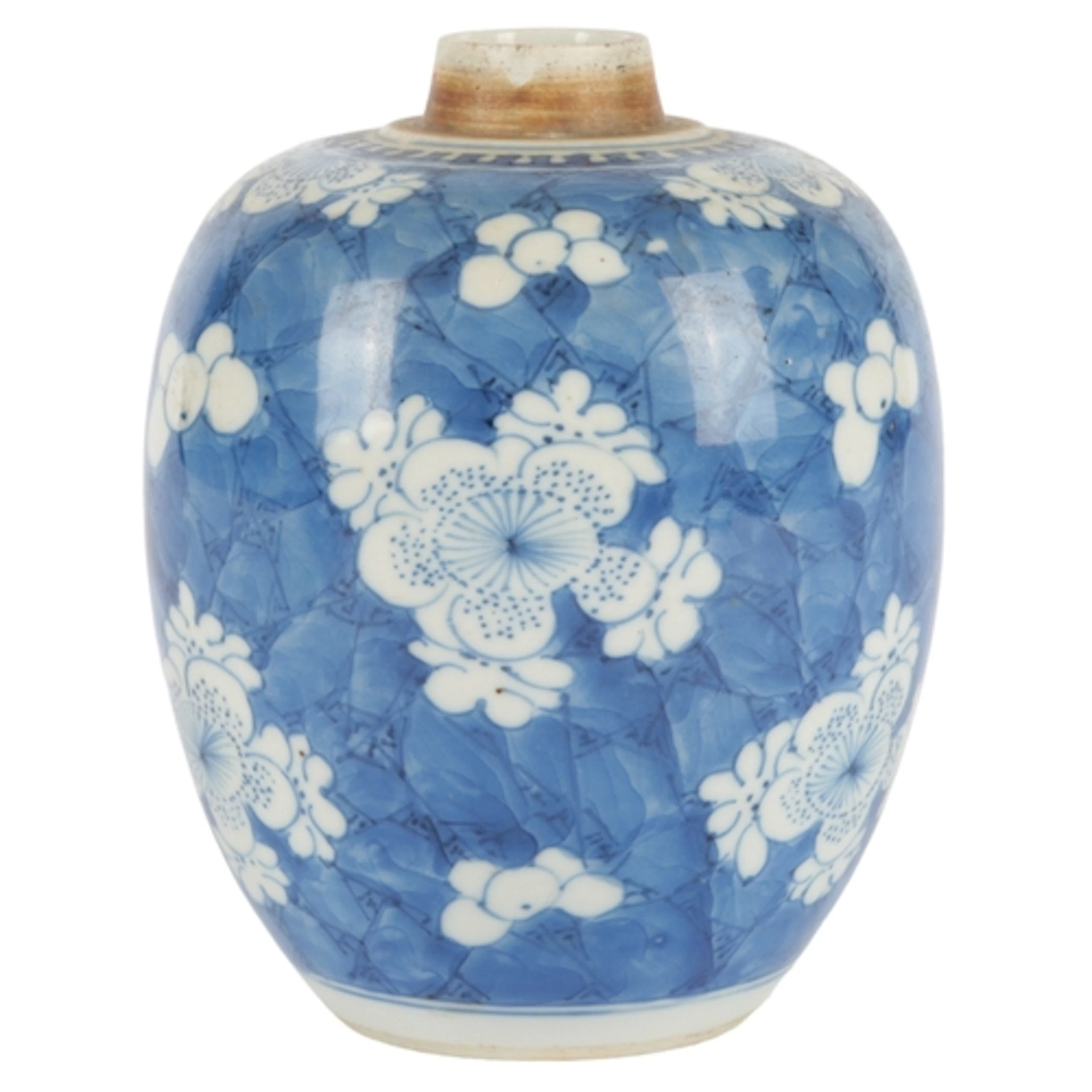 A Chinese blue and white 'prunus and cracked ice' jar, Kangx...