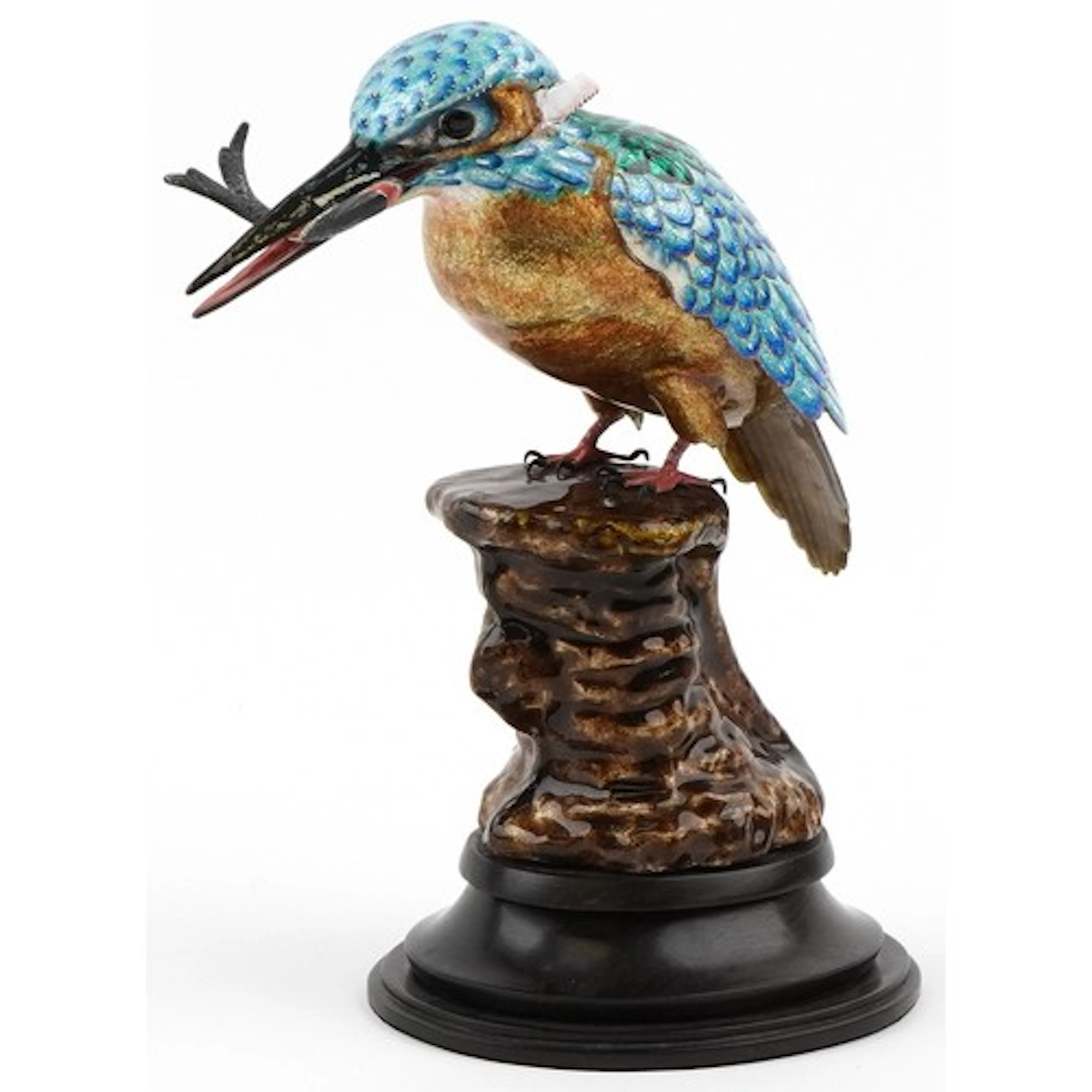 20th century guilloche enamel study of a kingfisher raised o...
