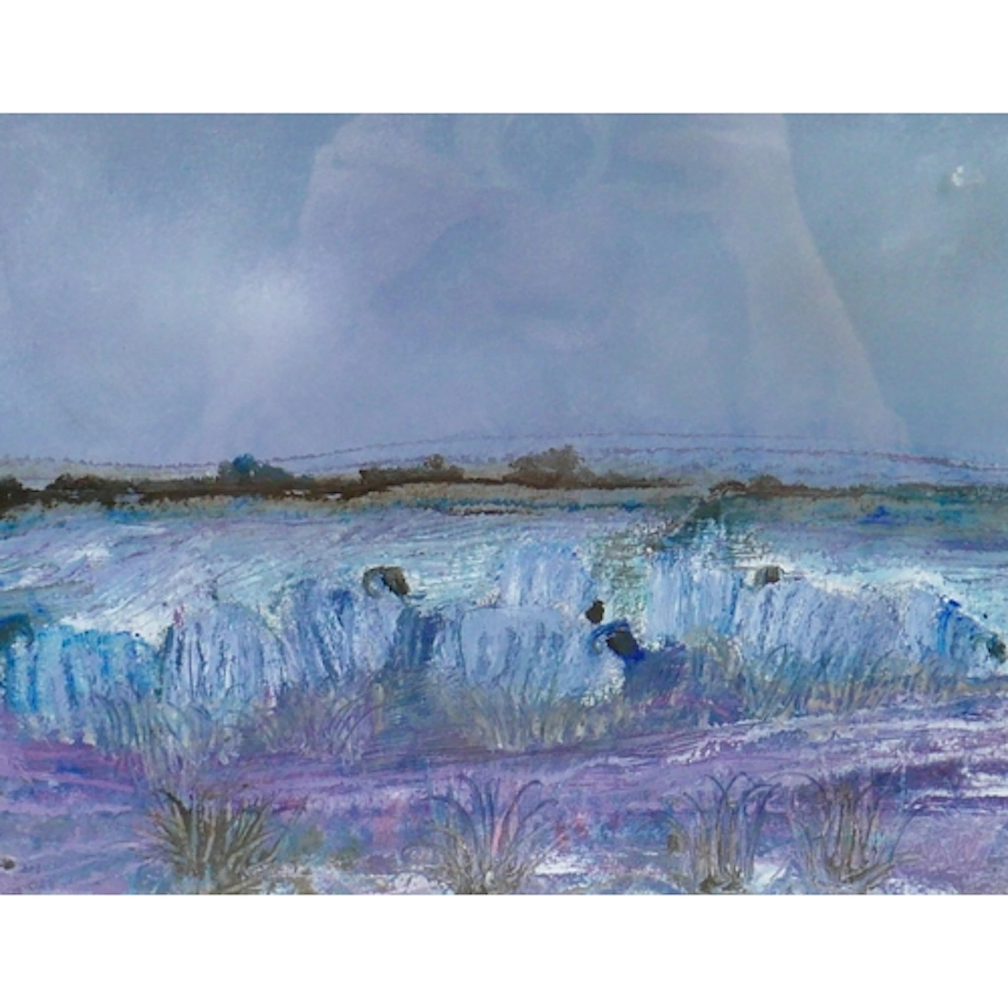 KAREN WALLBANK (BRITISH, B. 1957): 'BLUE LANDSCAPE'. sheep a...
