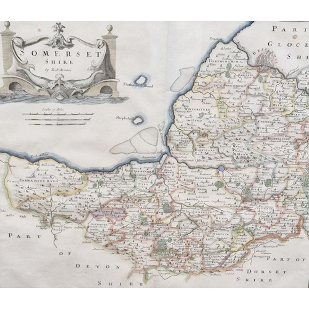 ROBERT MORDEN. An engraved map of Somersetshire, coloured, 1...