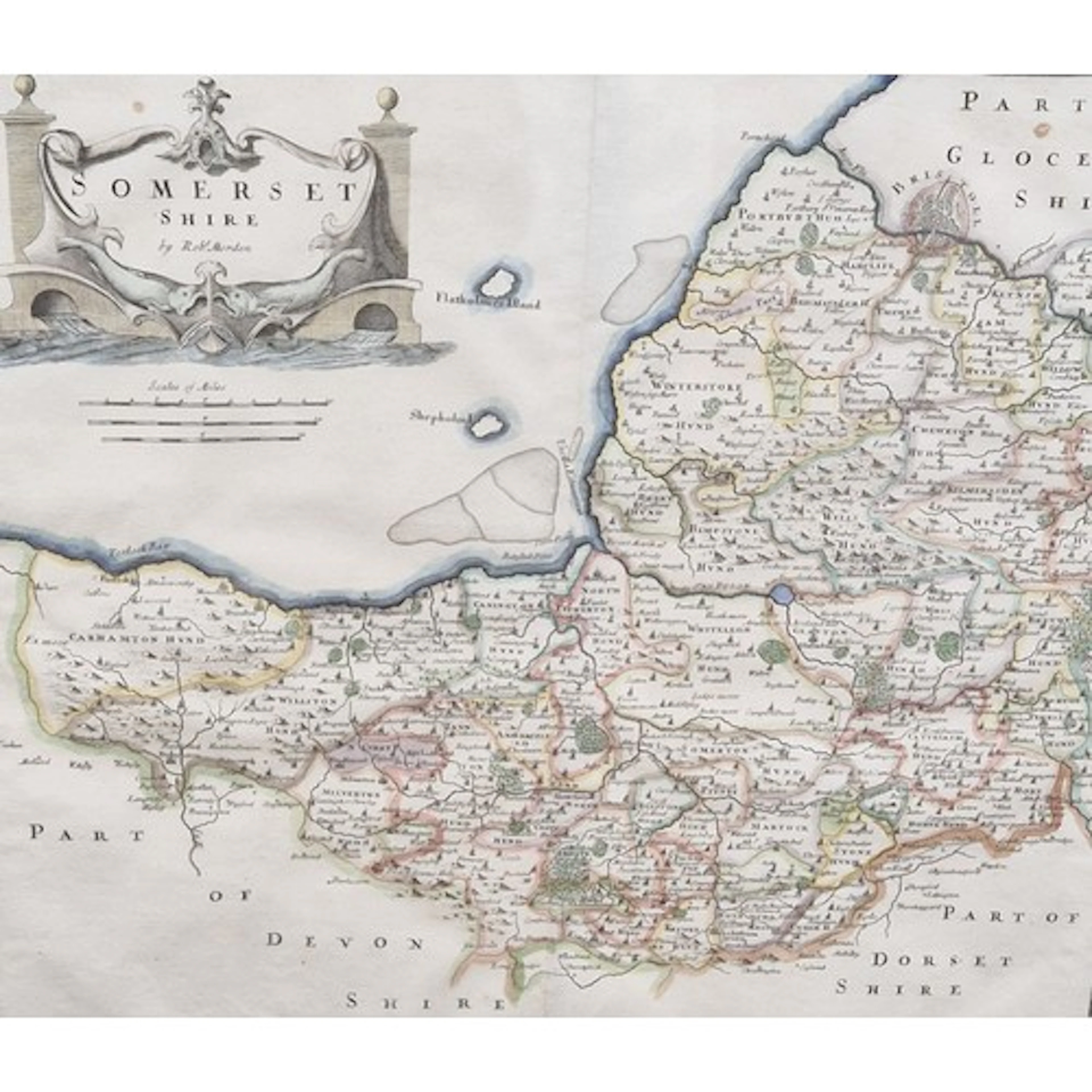 ROBERT MORDEN. An engraved map of Somersetshire, coloured, 1...