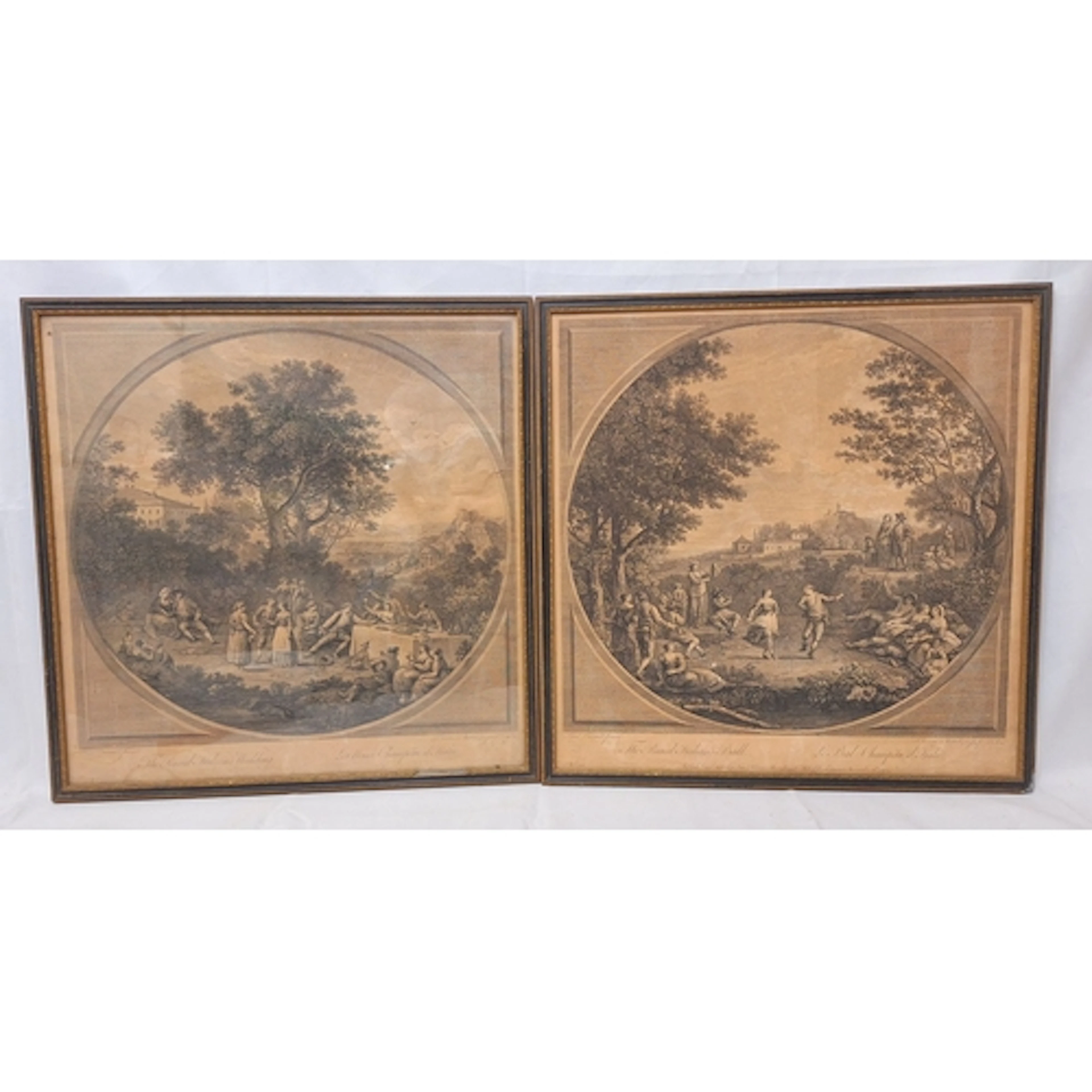 2 F/g (1 unglazed) Circular Printed Engravings, landscapes w...
