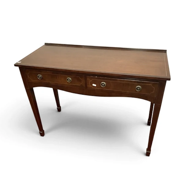 Reproduction Mahogany Side Table with low back, twin drawers...