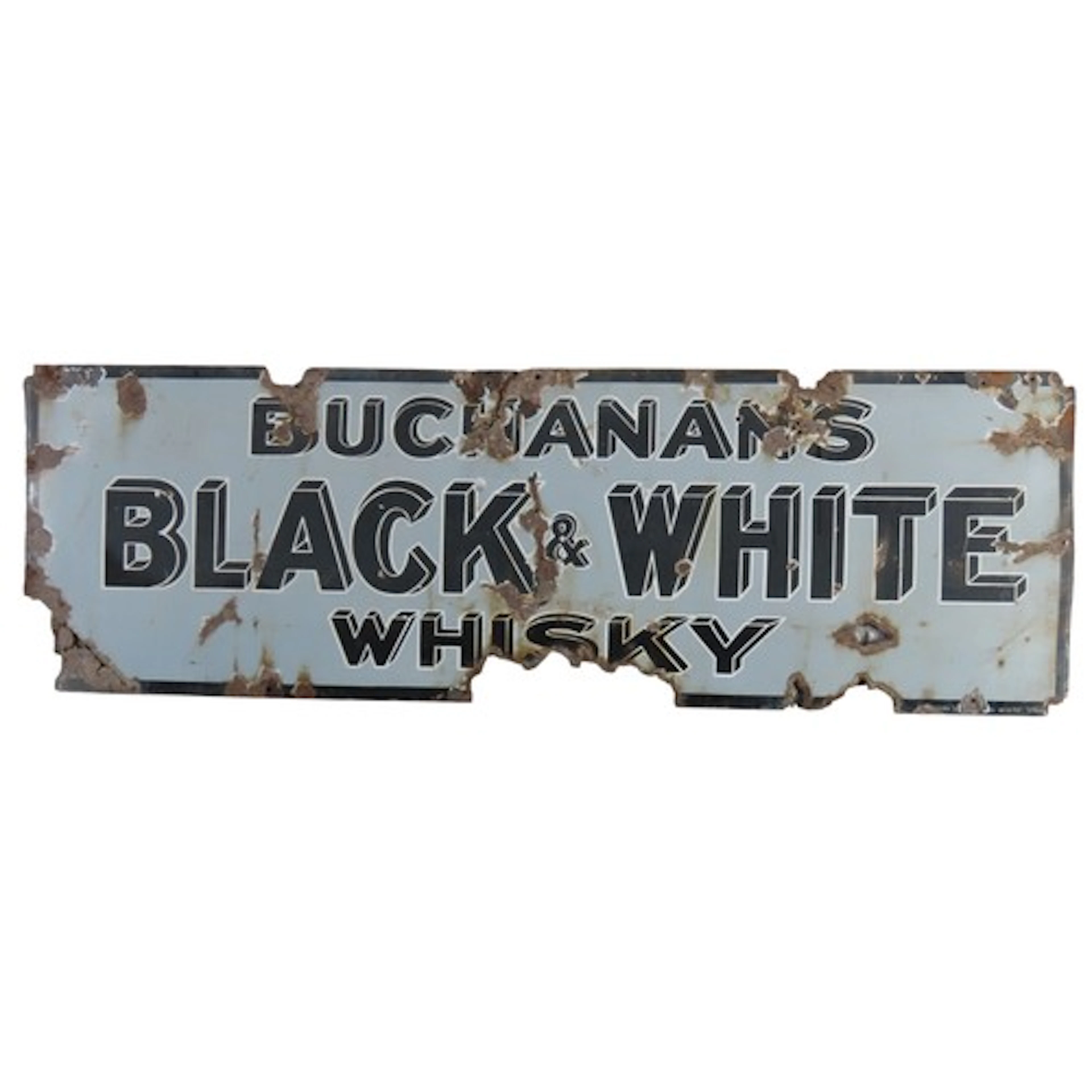 A BUCHANAN'S BLACK AND WHITE WHISKY ENAMEL ADVERTISING SIGN ...