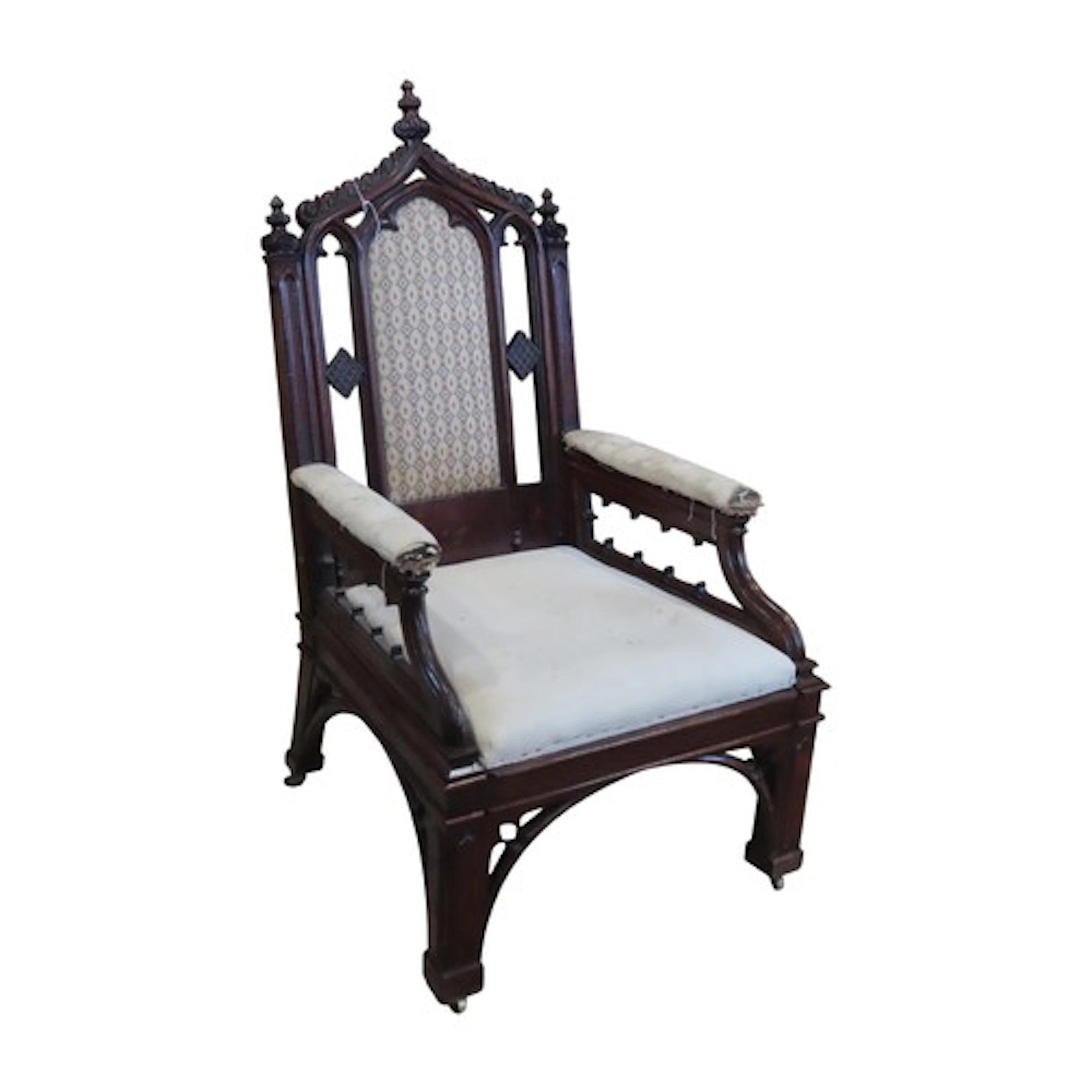 A 19th century gothic revival armchair with mahogany pierced...