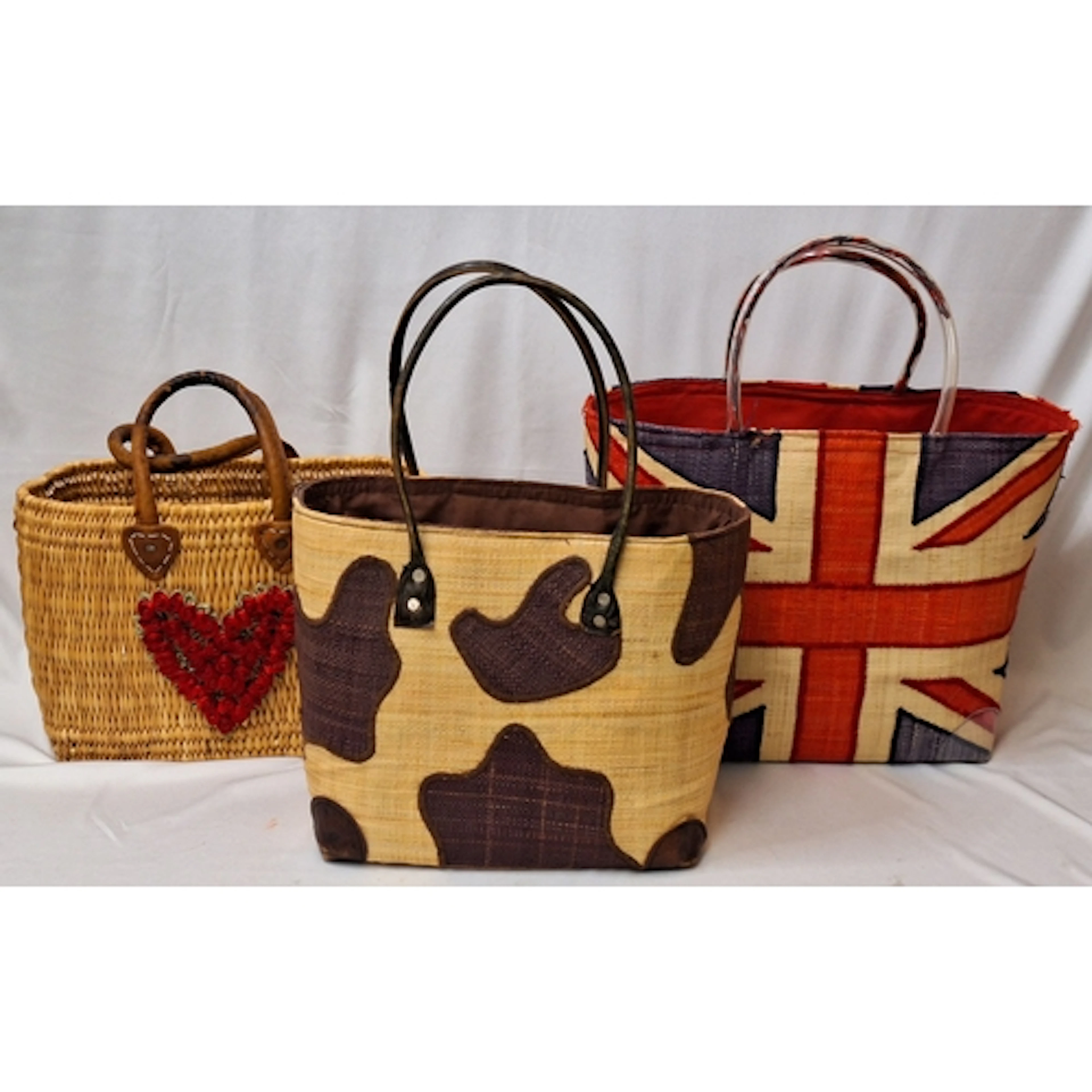 3 Wicker Baskets incl. union jack, heart & cow print, larges...