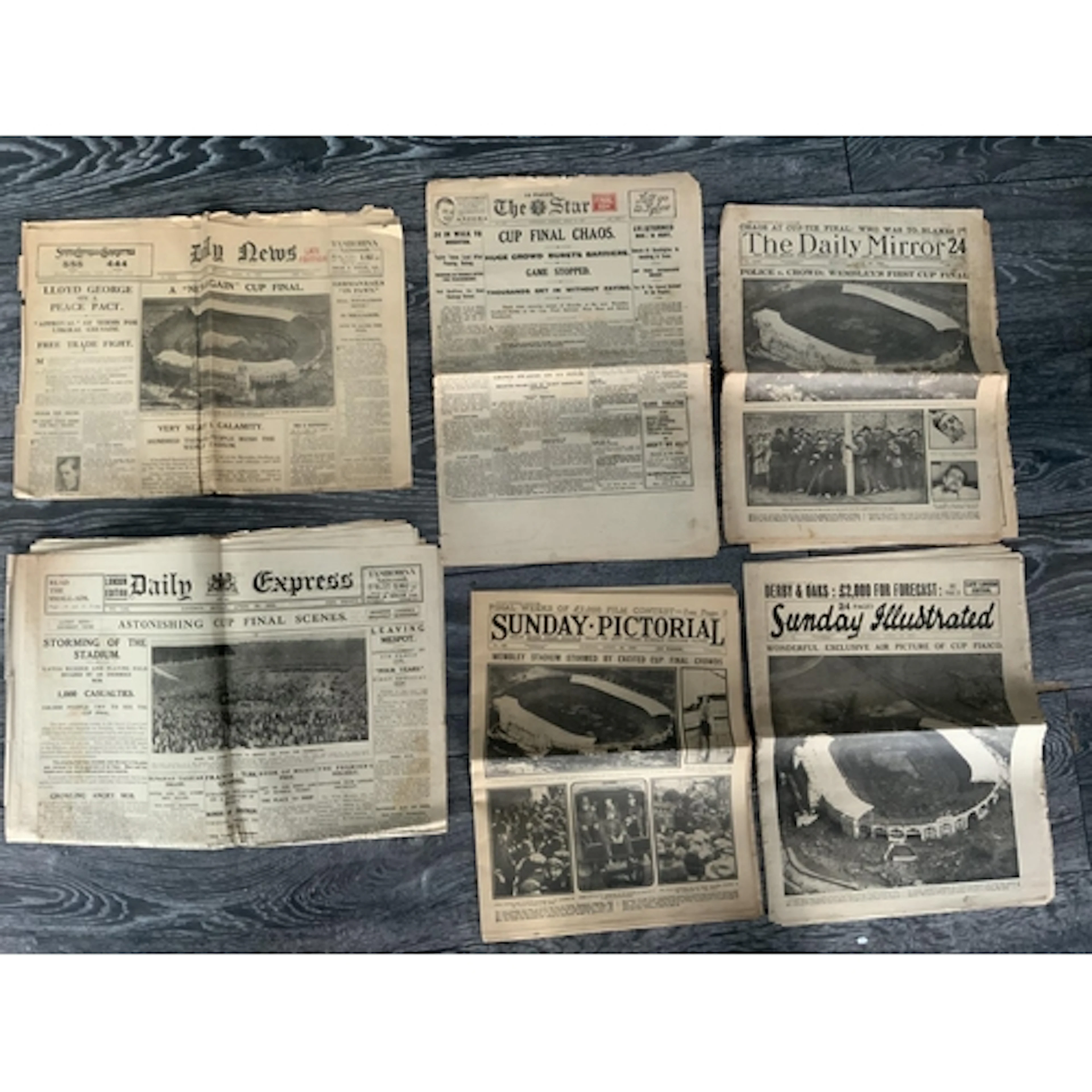 1923 FA Cup Final Football Newspapers: First match at Wemble...