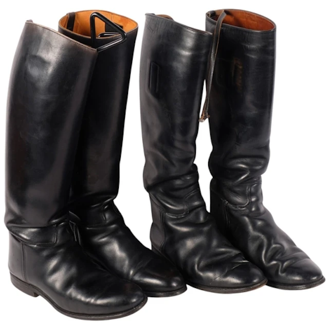 2 pairs of adults black leather riding boots