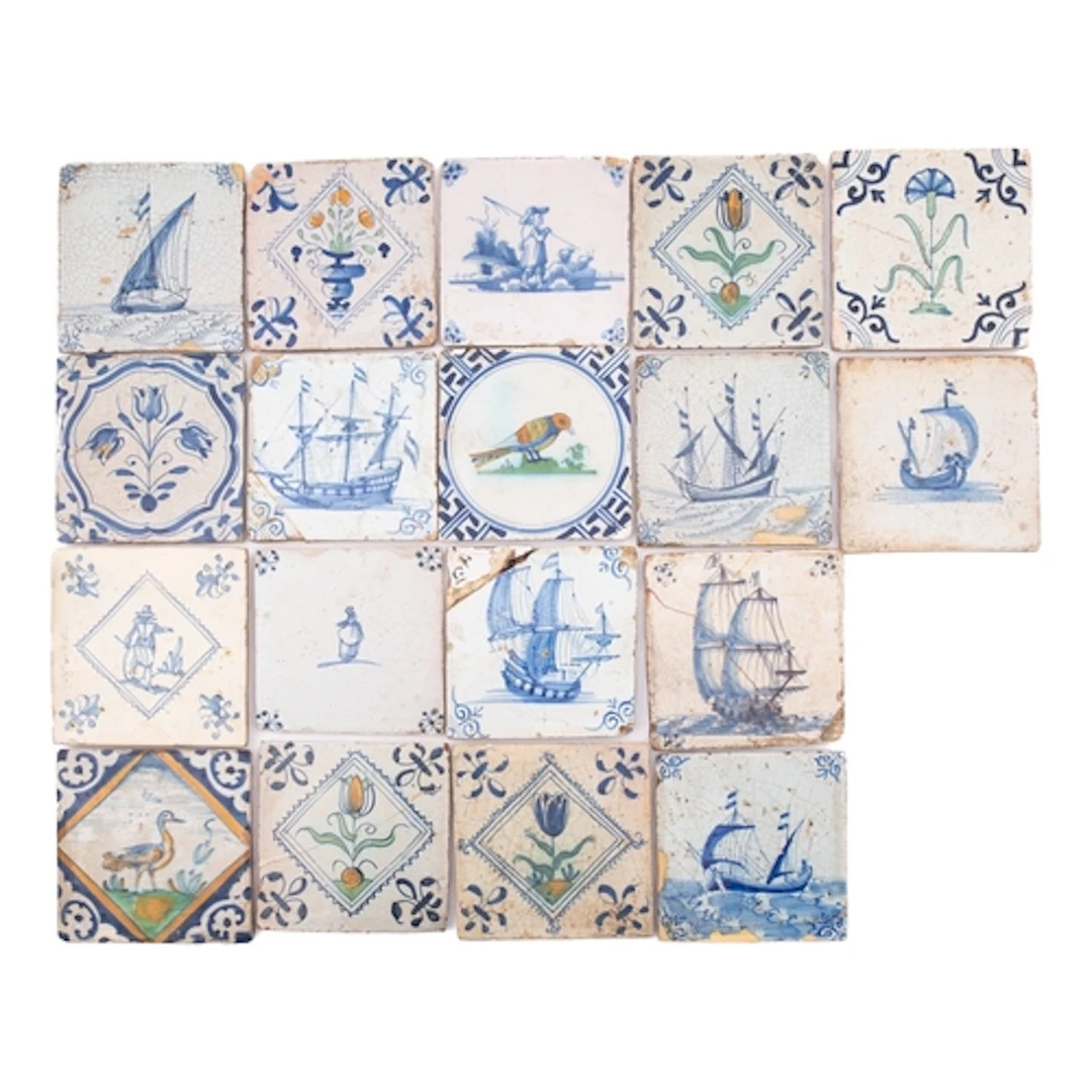 A group of ten Dutch blue and white delftware tiles, 18th ce...