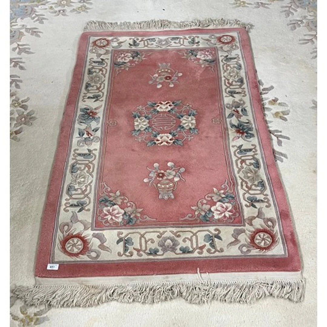 Pink floral embossed chinese rug