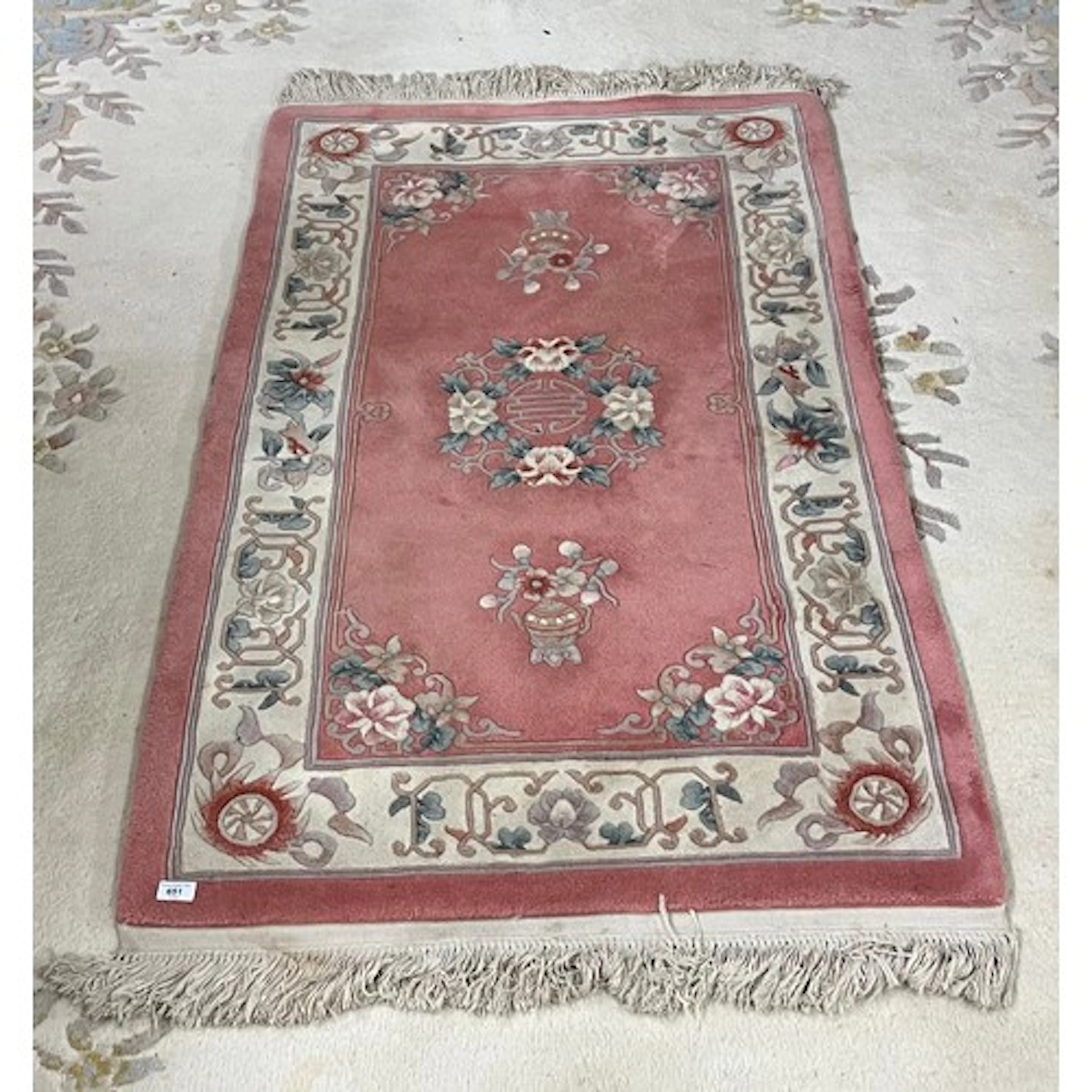 Pink floral embossed chinese rug