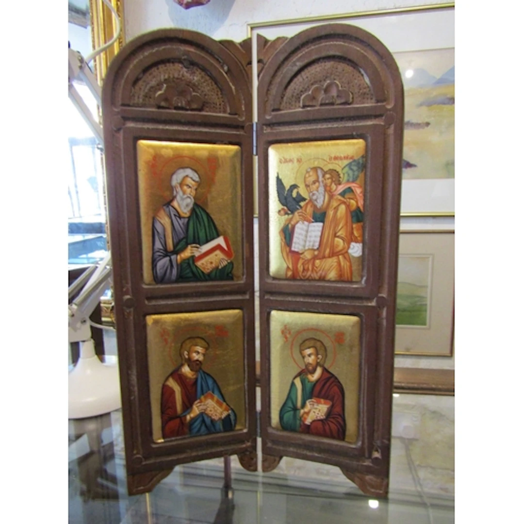 Byzantine School Carved and Gilded Icon Folding Form Approxi...