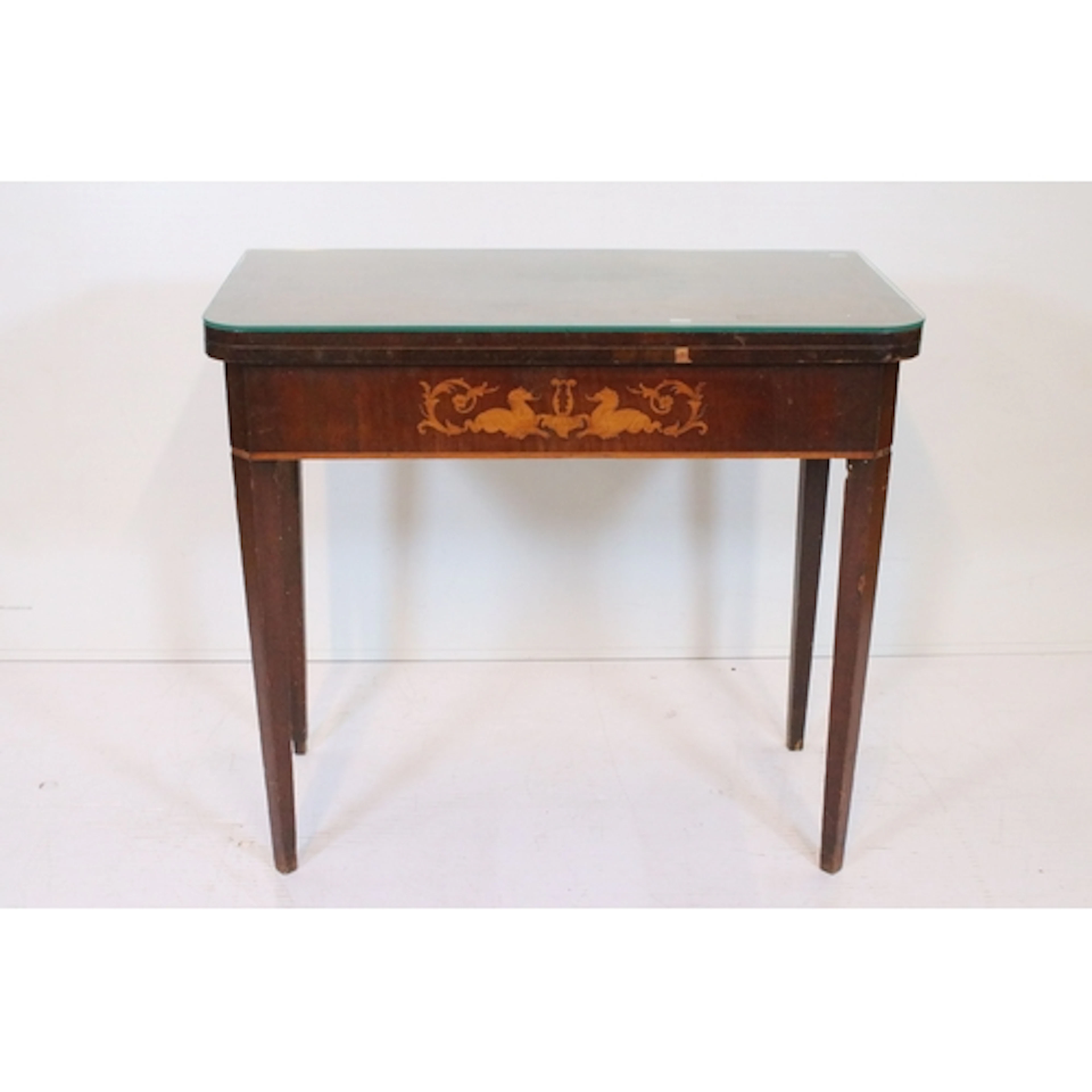 19th century mahogany card table, having inlay border to top...