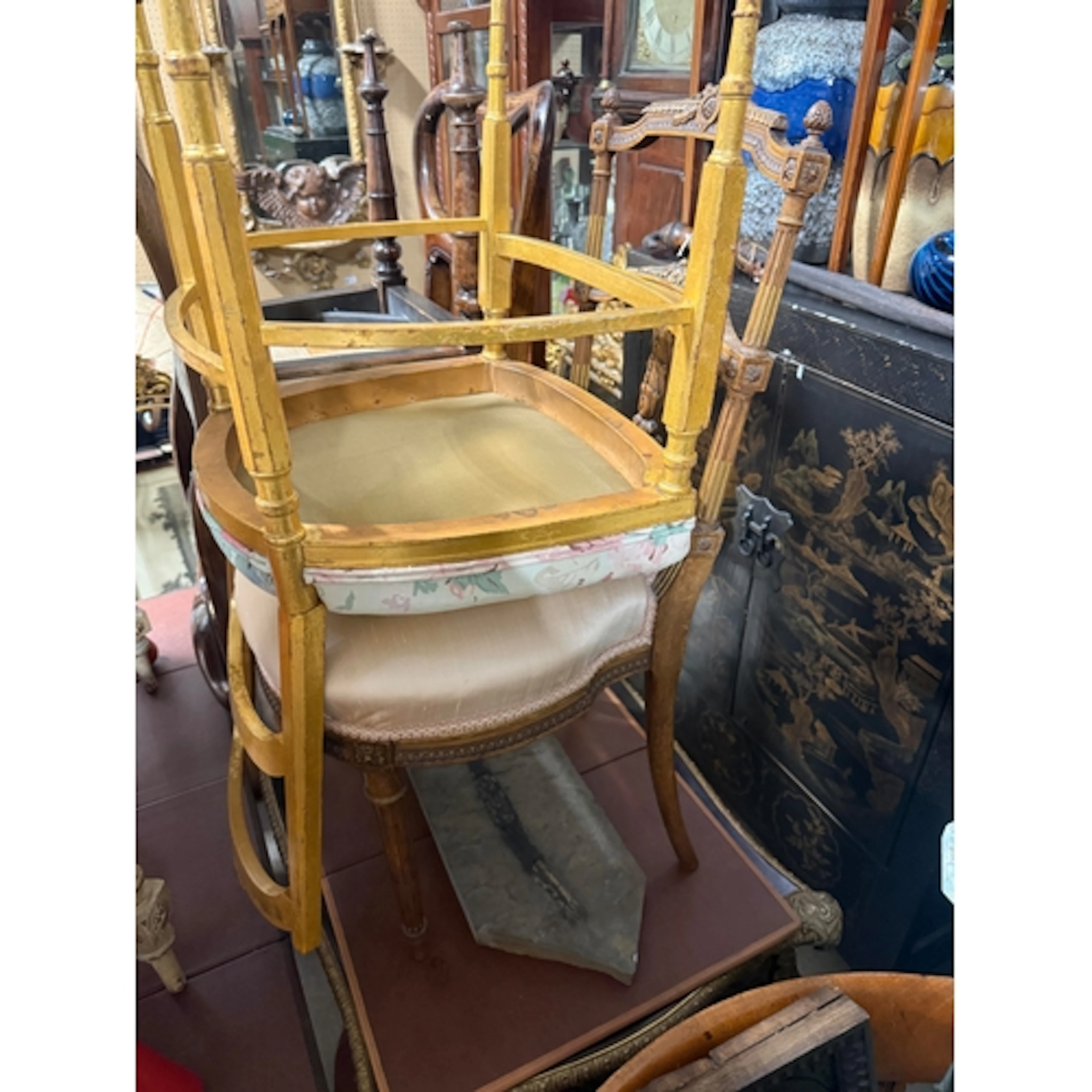TWO FRENCH CARVED GILTWOOD AND GESSO FRAME SALON CHAIRS, LAT...