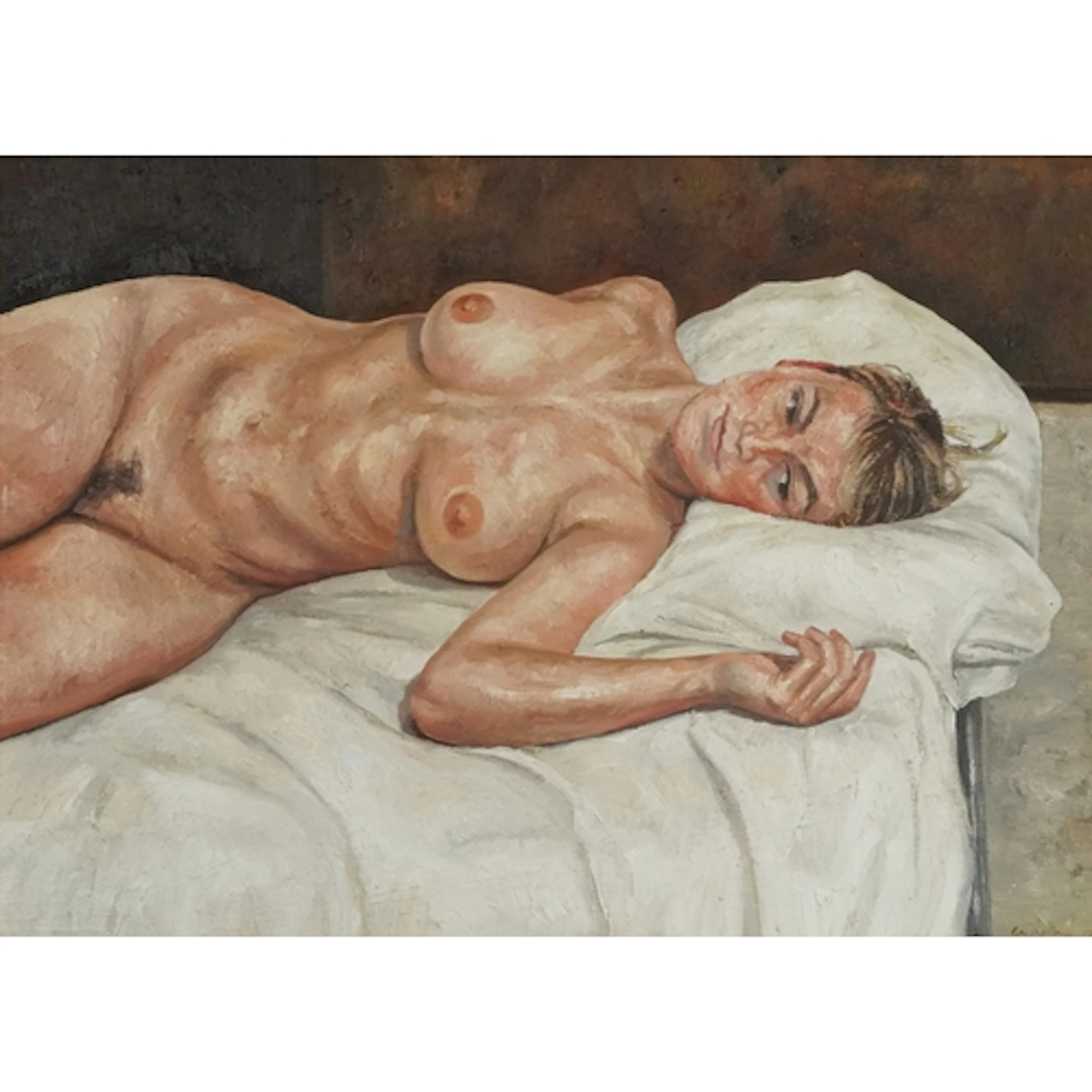 After Lucian Freud - Reclining nude female, oil on canvas, f...