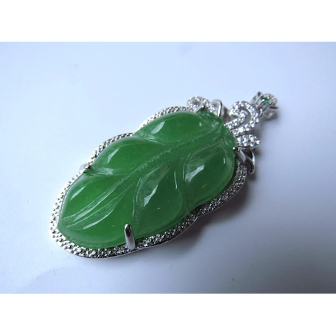Silver Mounted Carved Jade Leaf Motif Pendant Approximately ...