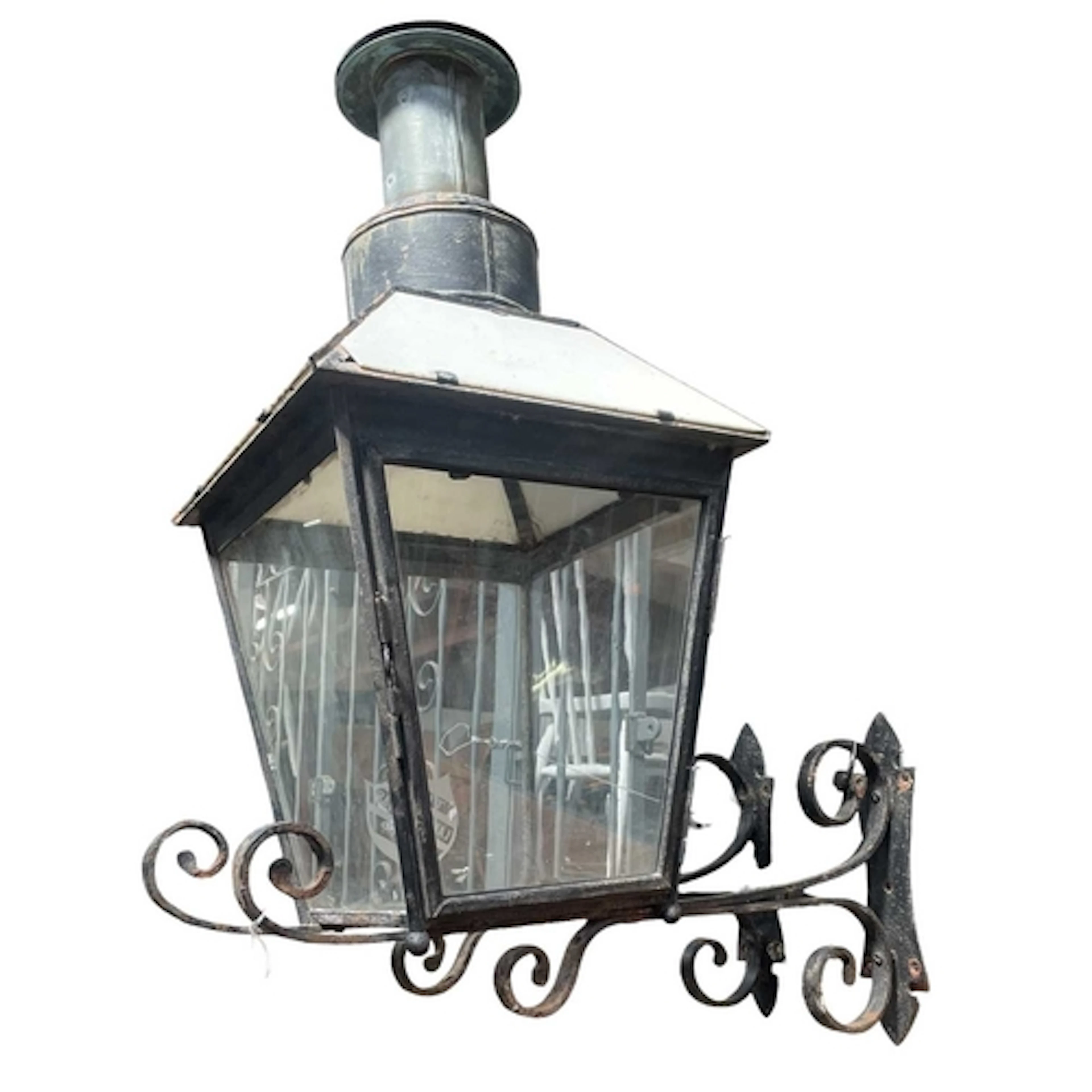 Late 19th / early 20th century wrought iron, milk and clear ...