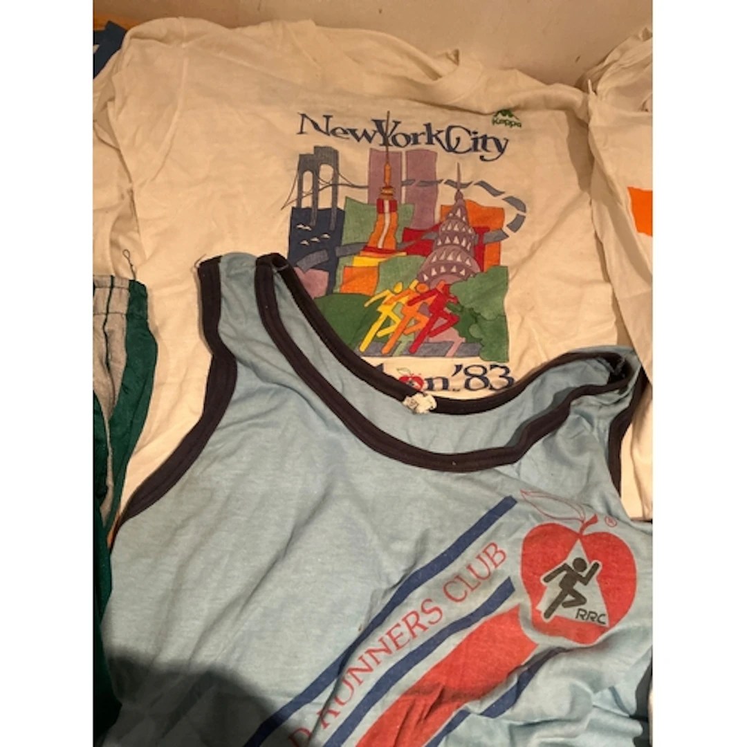 1980s New York Marathon Running Vests: A selection of tee sh...